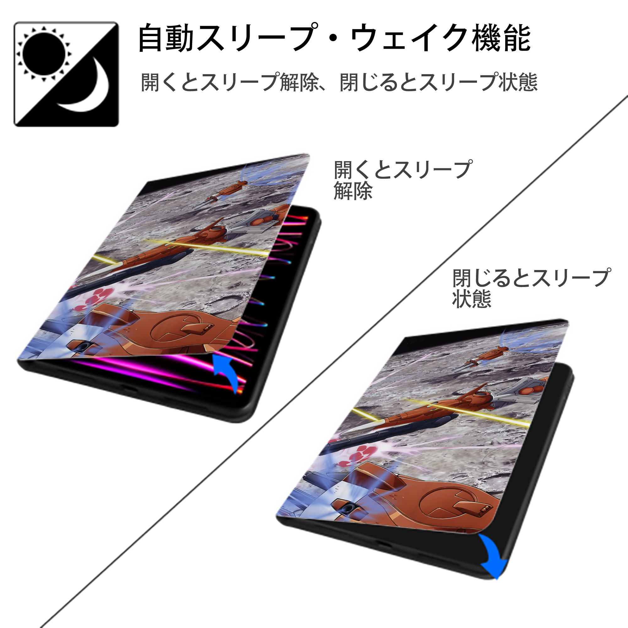 機動戦士ガンダム Mobile Suit Gundam IPad ケース ブック型 PUレザー TPU 耐衝撃 軽量 薄型 ペン収納なし 全面保護 IPad 各モデル対応