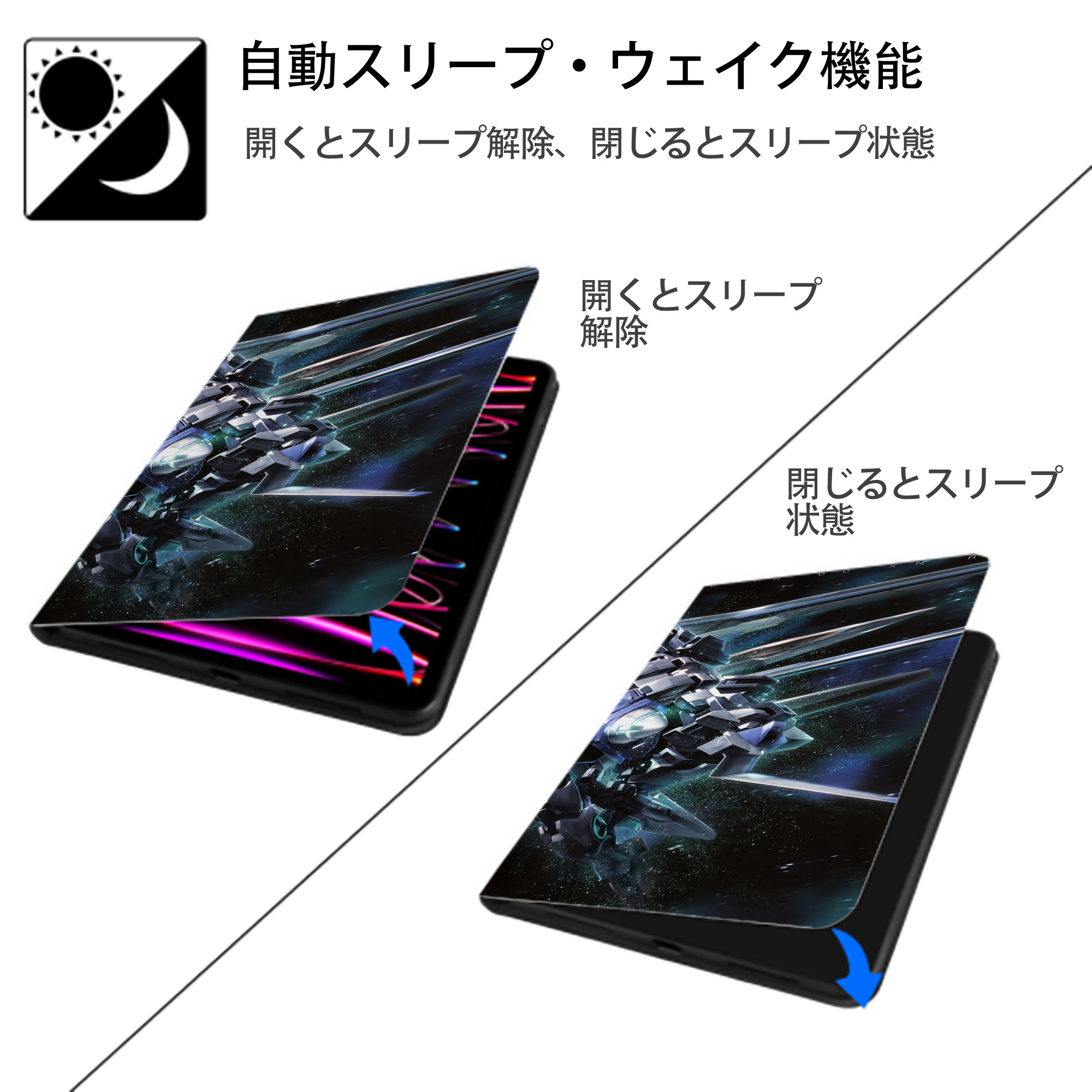 機動戦士ガンダム Mobile Suit Gundam IPad ケース ブック型 PUレザー TPU 耐衝撃 軽量 薄型 ペン収納なし 全面保護 IPad 各モデル対応