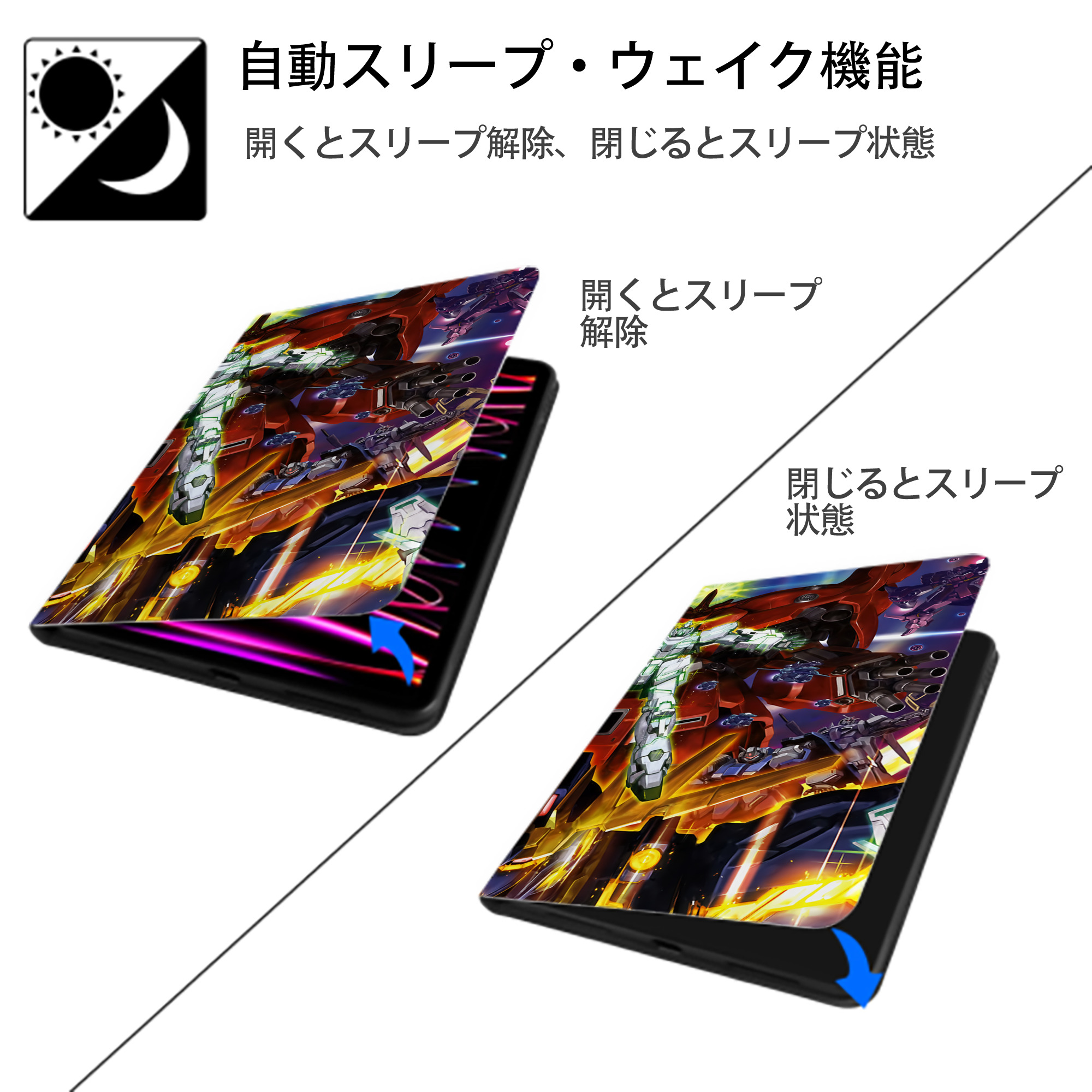 機動戦士ガンダム Mobile Suit Gundam IPad ケース ブック型 PUレザー TPU 耐衝撃 軽量 薄型 ペン収納なし 全面保護 IPad 各モデル対応