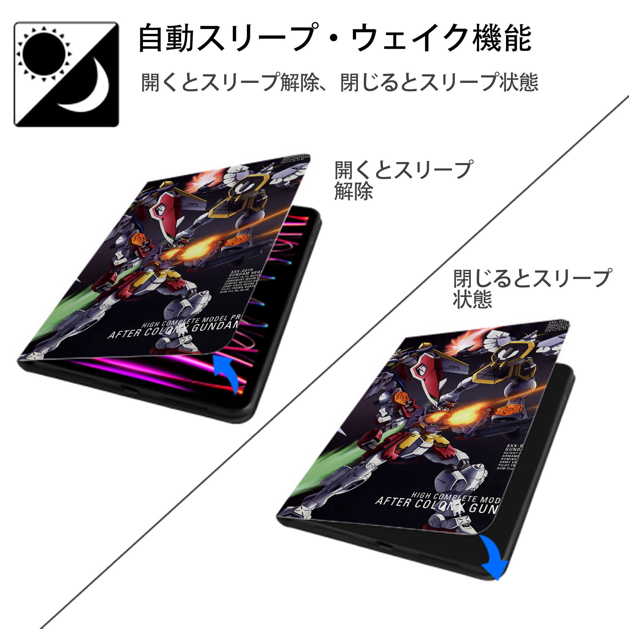 機動戦士ガンダム Mobile Suit Gundam IPad ケース ブック型 PUレザー TPU 耐衝撃 軽量 薄型 ペン収納なし 全面保護 IPad 各モデル対応