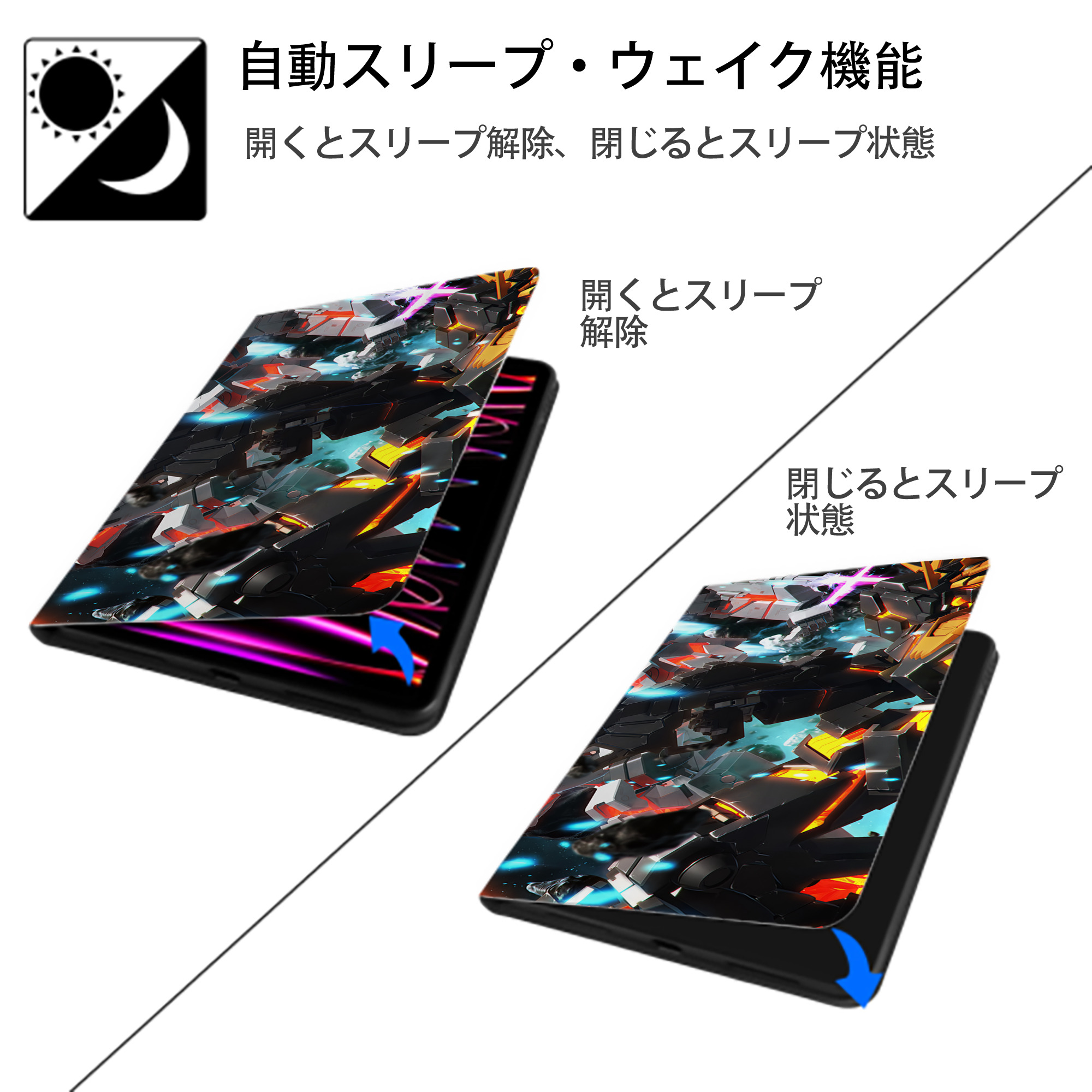 機動戦士ガンダム Mobile Suit Gundam IPad ケース ブック型 PUレザー TPU 耐衝撃 軽量 薄型 ペン収納なし 全面保護 IPad 各モデル対応