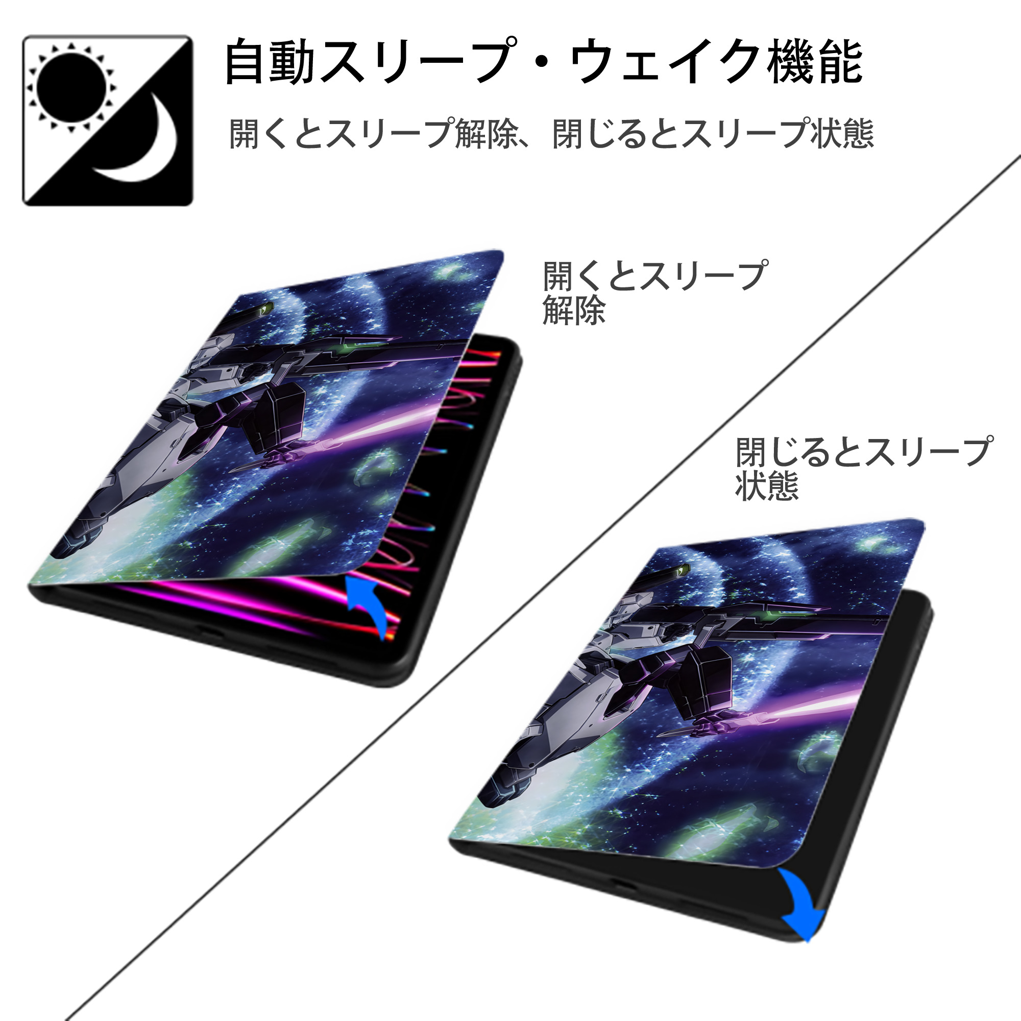 機動戦士ガンダム Mobile Suit Gundam IPad ケース ブック型 PUレザー TPU 耐衝撃 軽量 薄型 ペン収納なし 全面保護 IPad 各モデル対応