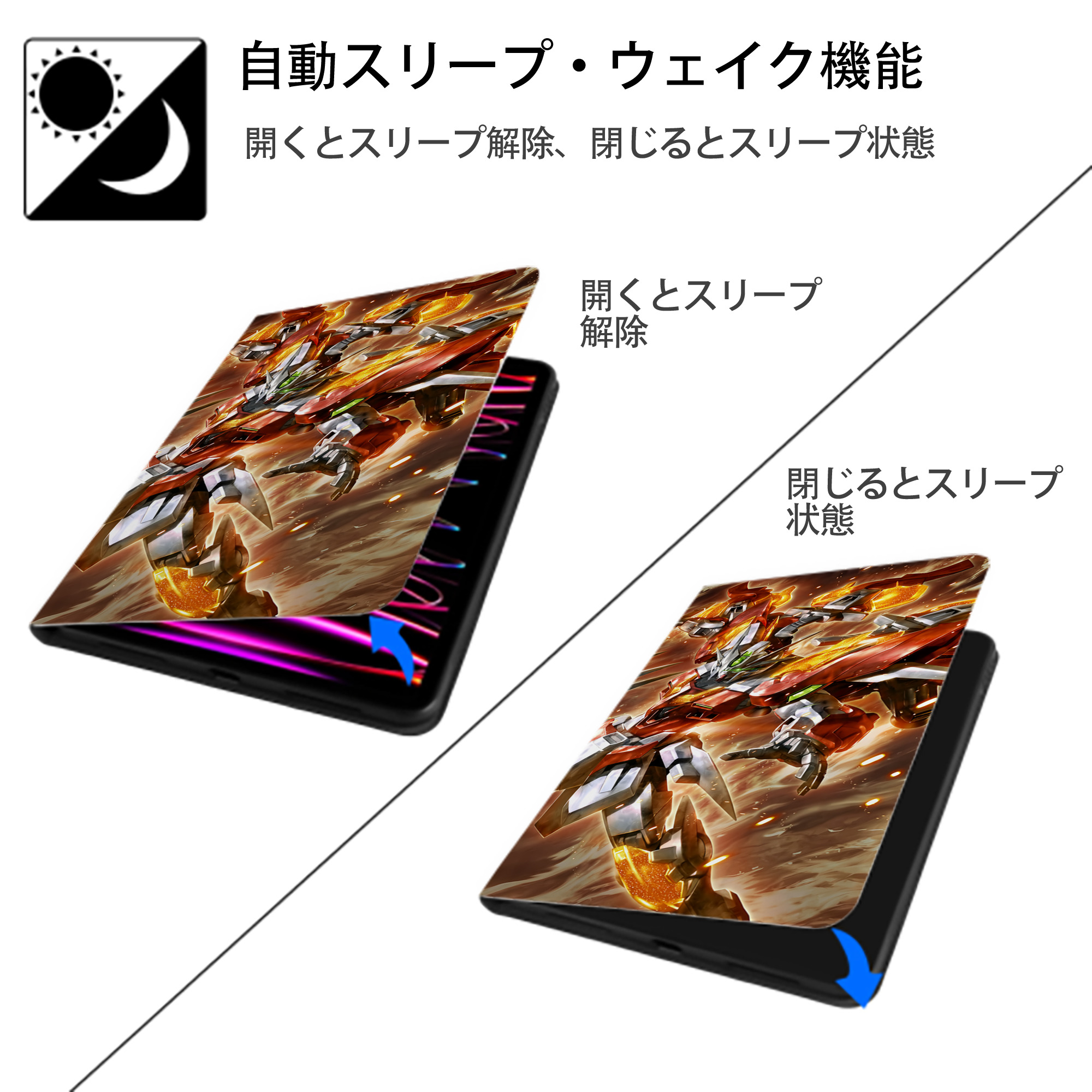 機動戦士ガンダム Mobile Suit Gundam IPad ケース ブック型 PUレザー TPU 耐衝撃 軽量 薄型 ペン収納なし 全面保護 IPad 各モデル対応