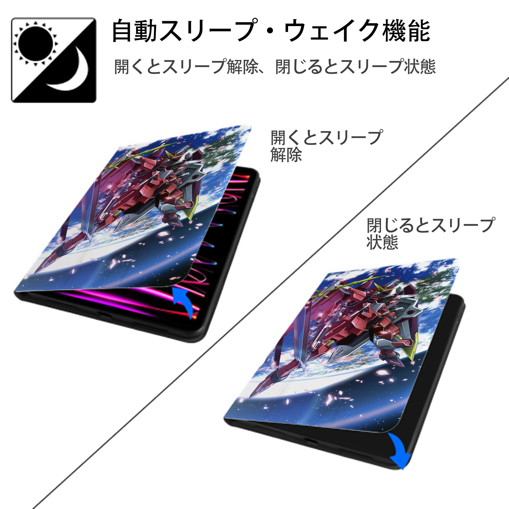 機動戦士ガンダム Mobile Suit Gundam IPad ケース ブック型 PUレザー TPU 耐衝撃 軽量 薄型 ペン収納なし 全面保護 IPad 各モデル対応