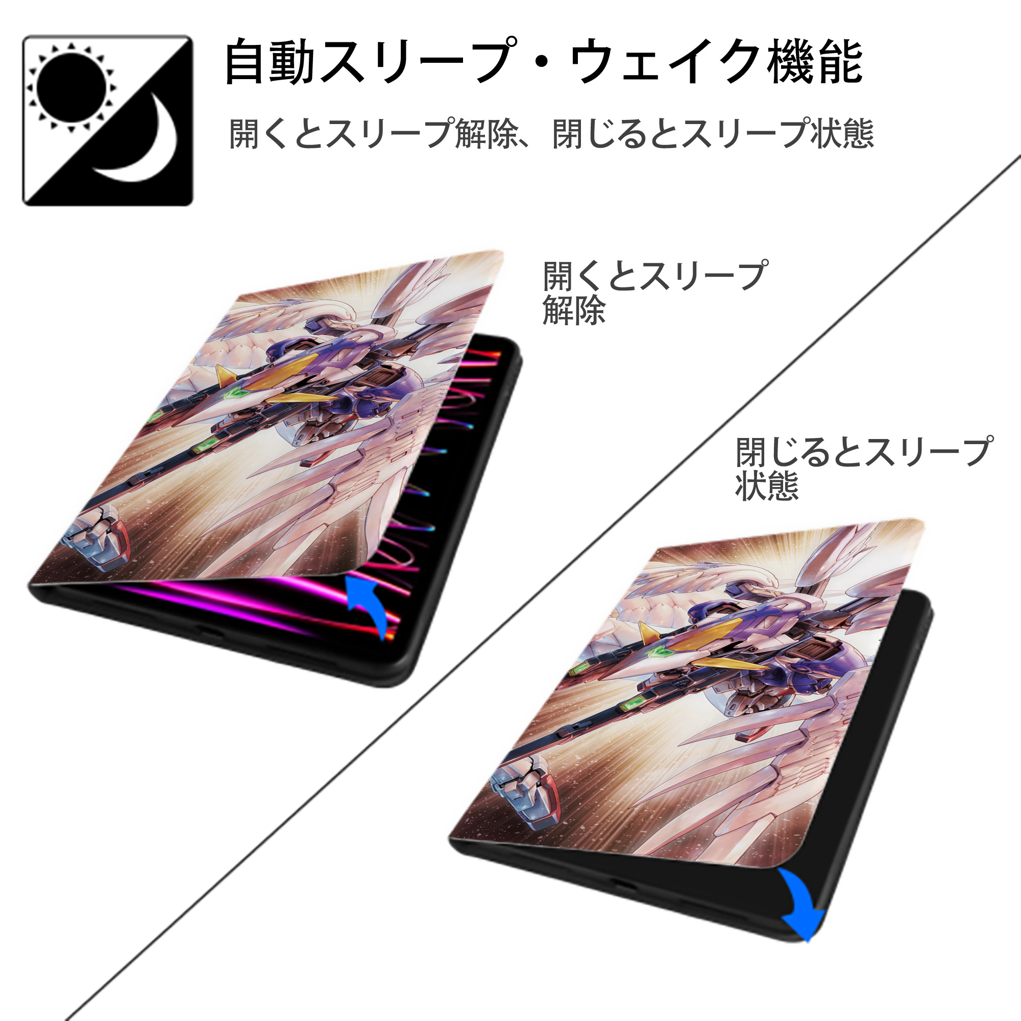 機動戦士ガンダム Mobile Suit Gundam IPad ケース ブック型 PUレザー TPU 耐衝撃 軽量 薄型 ペン収納なし 全面保護 IPad 各モデル対応