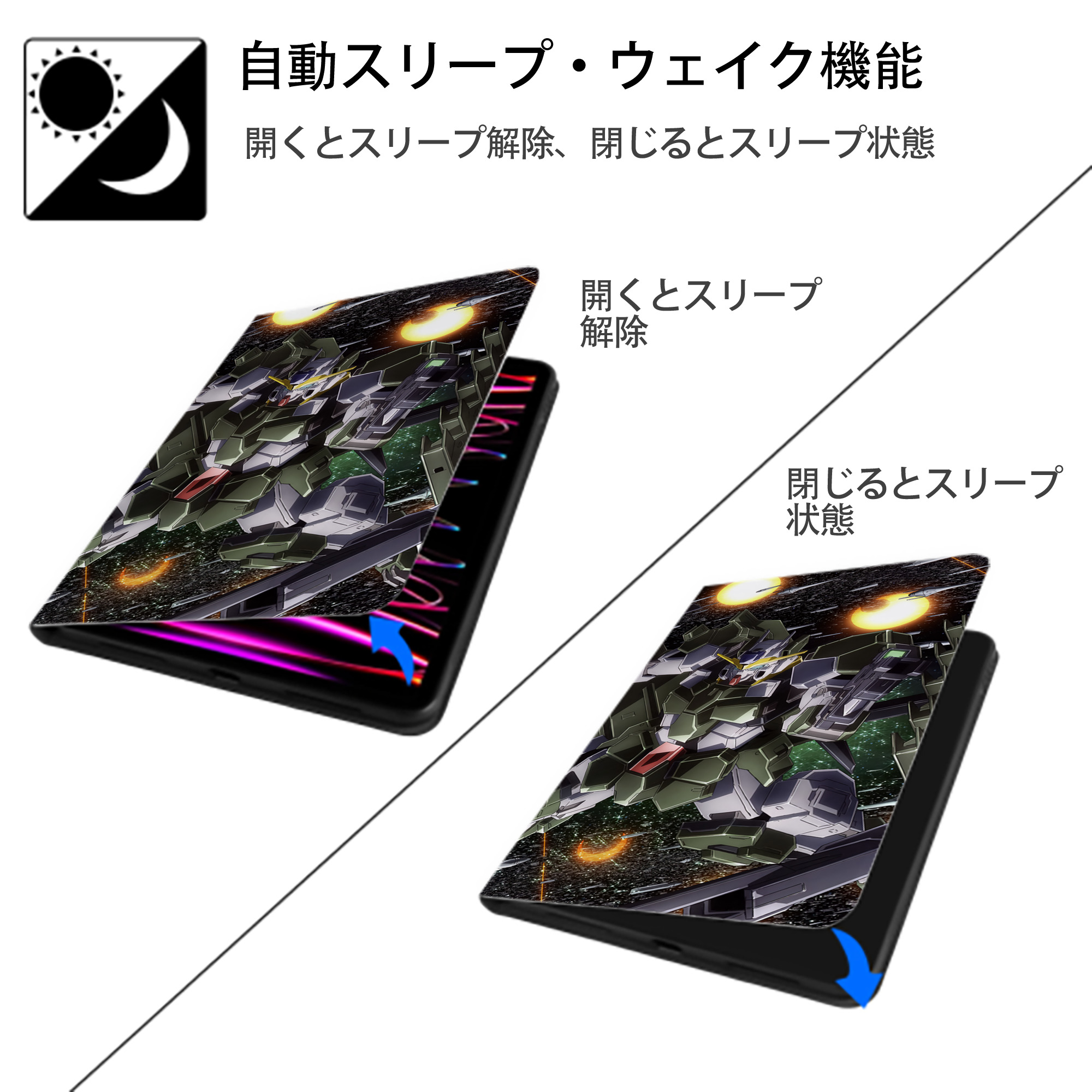 機動戦士ガンダム Mobile Suit Gundam IPad ケース ブック型 PUレザー TPU 耐衝撃 軽量 薄型 ペン収納なし 全面保護 IPad 各モデル対応