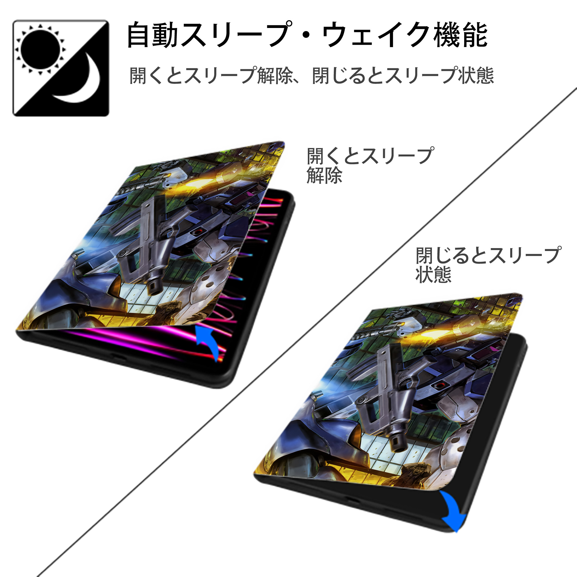 機動戦士ガンダム Mobile Suit Gundam IPad ケース ブック型 PUレザー TPU 耐衝撃 軽量 薄型 ペン収納なし 全面保護 IPad 各モデル対応