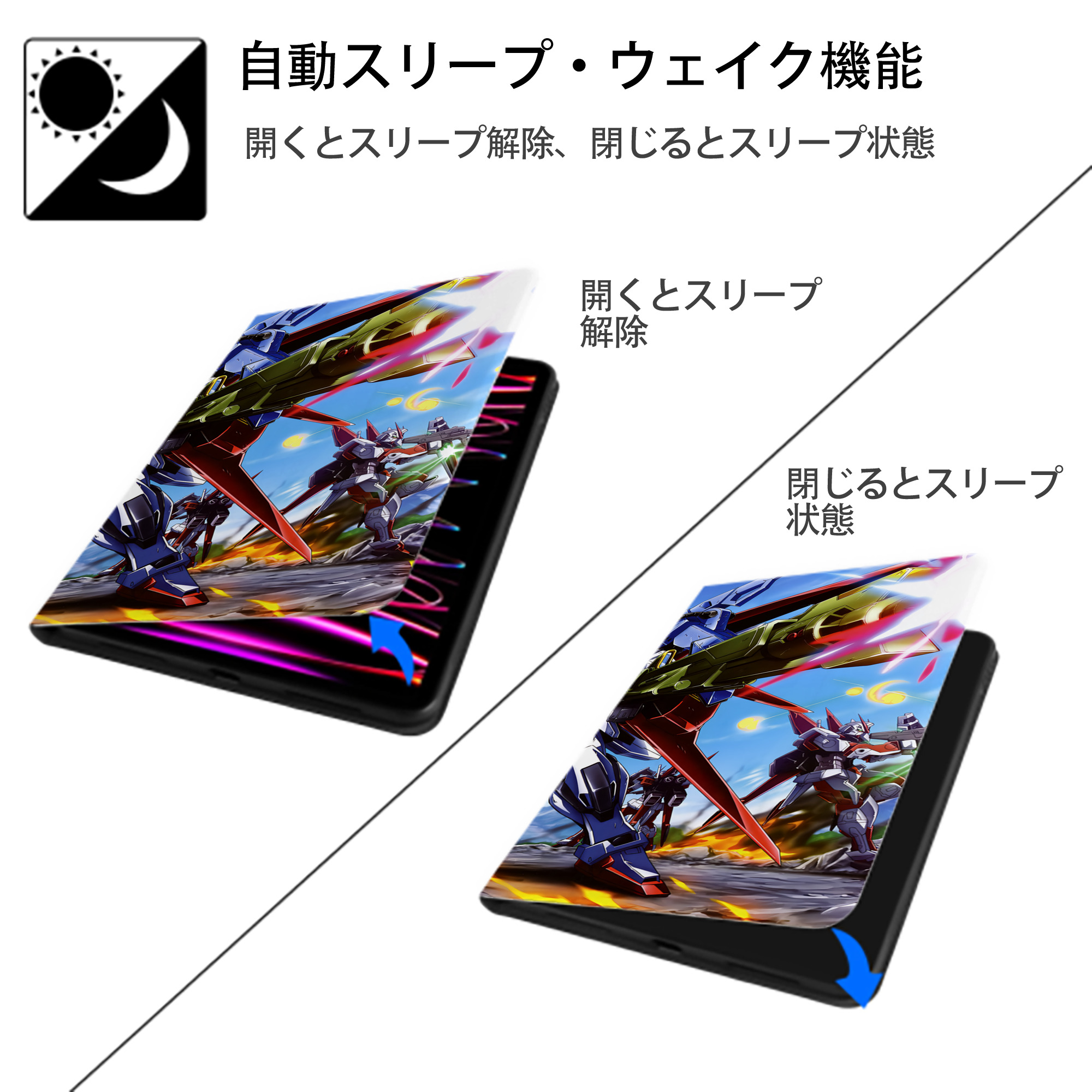 機動戦士ガンダム Mobile Suit Gundam IPad ケース ブック型 PUレザー TPU 耐衝撃 軽量 薄型 ペン収納なし 全面保護 IPad 各モデル対応