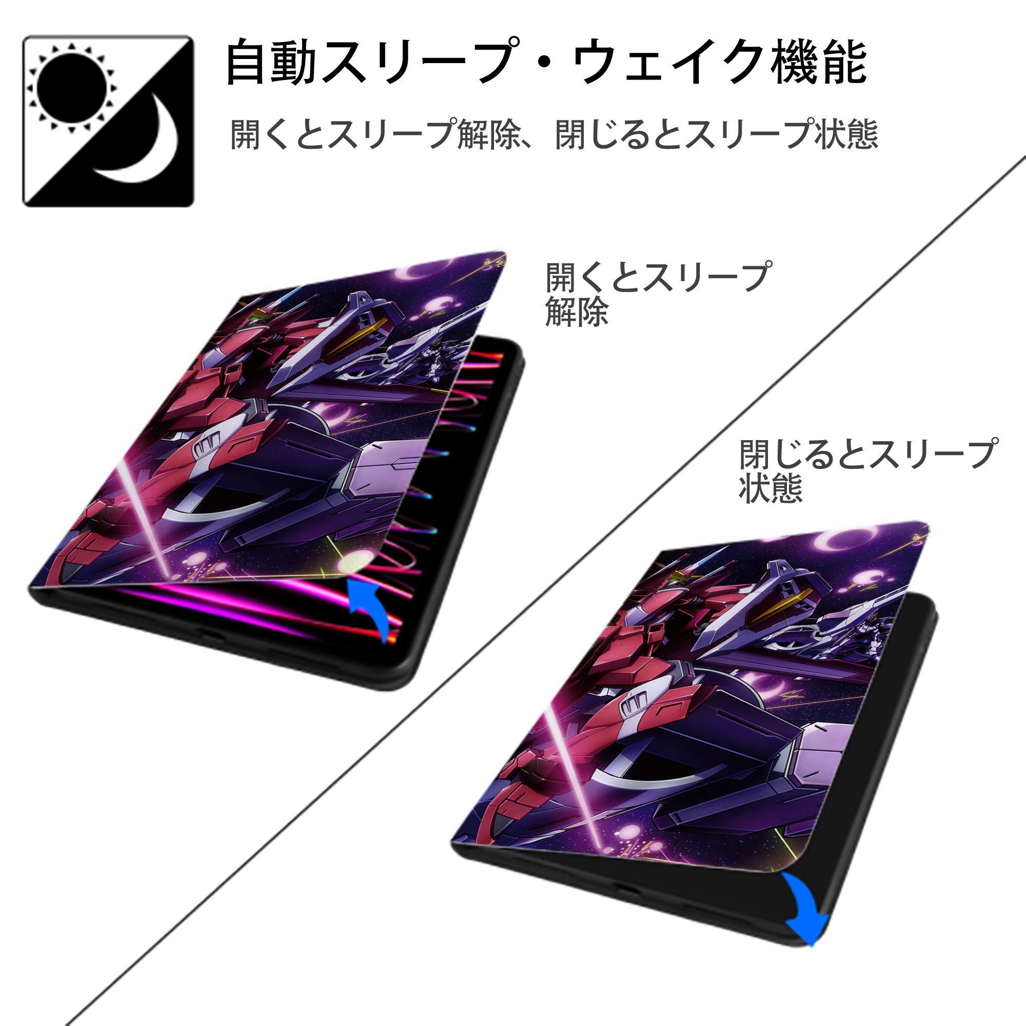 機動戦士ガンダム Mobile Suit Gundam IPad ケース ブック型 PUレザー TPU 耐衝撃 軽量 薄型 ペン収納なし 全面保護 IPad 各モデル対応