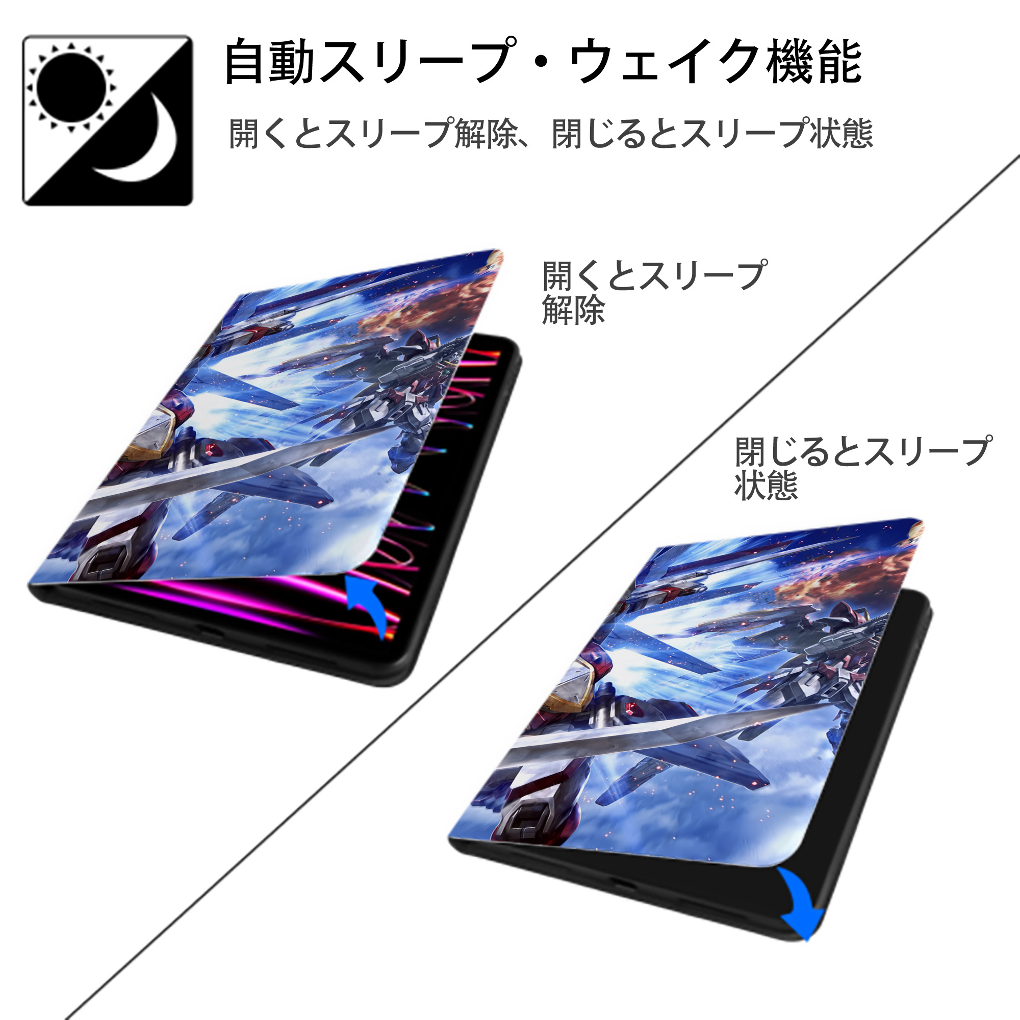 機動戦士ガンダム Mobile Suit Gundam IPad ケース ブック型 PUレザー TPU 耐衝撃 軽量 薄型 ペン収納なし 全面保護 IPad 各モデル対応
