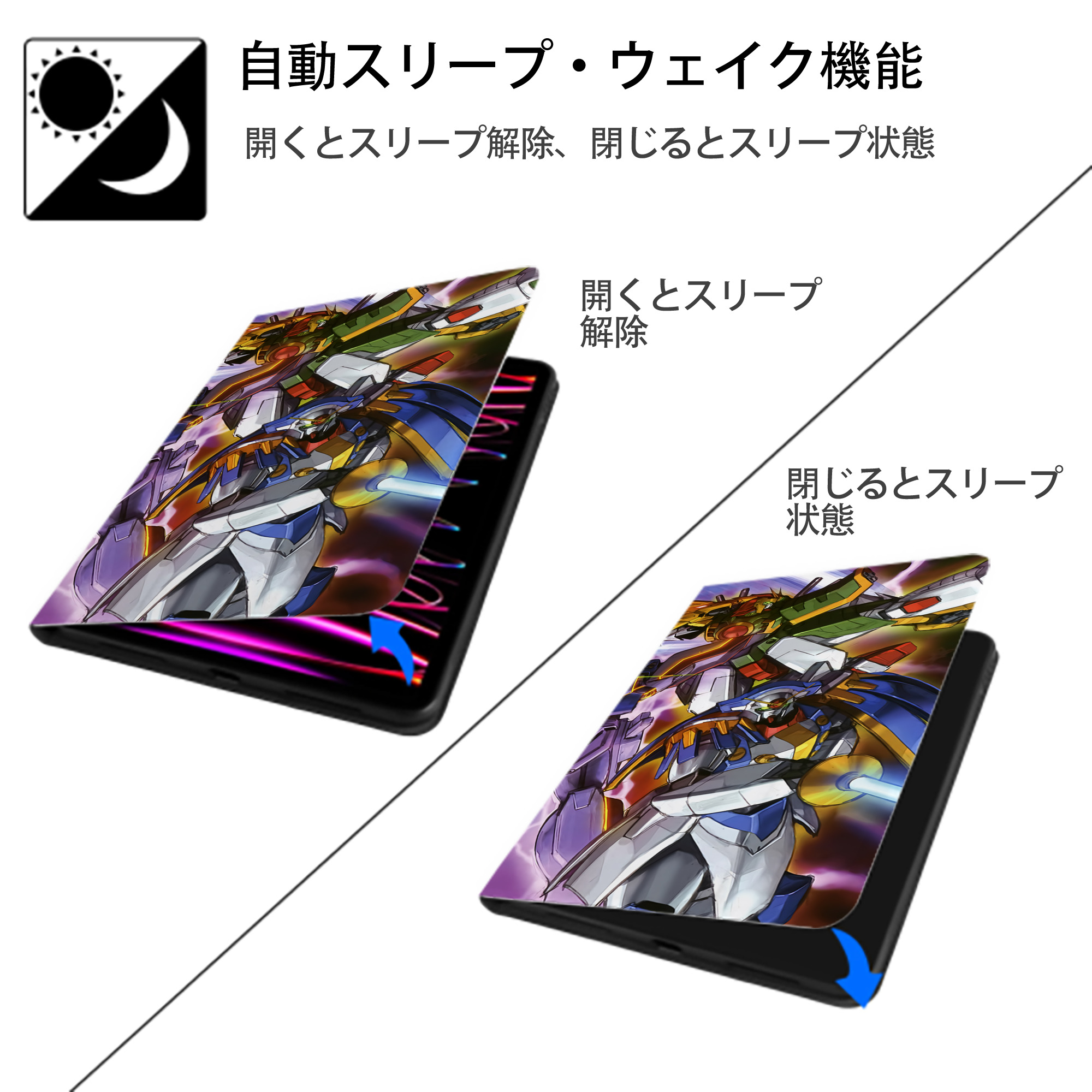 機動戦士ガンダム Mobile Suit Gundam IPad ケース ブック型 PUレザー TPU 耐衝撃 軽量 薄型 ペン収納なし 全面保護 IPad 各モデル対応