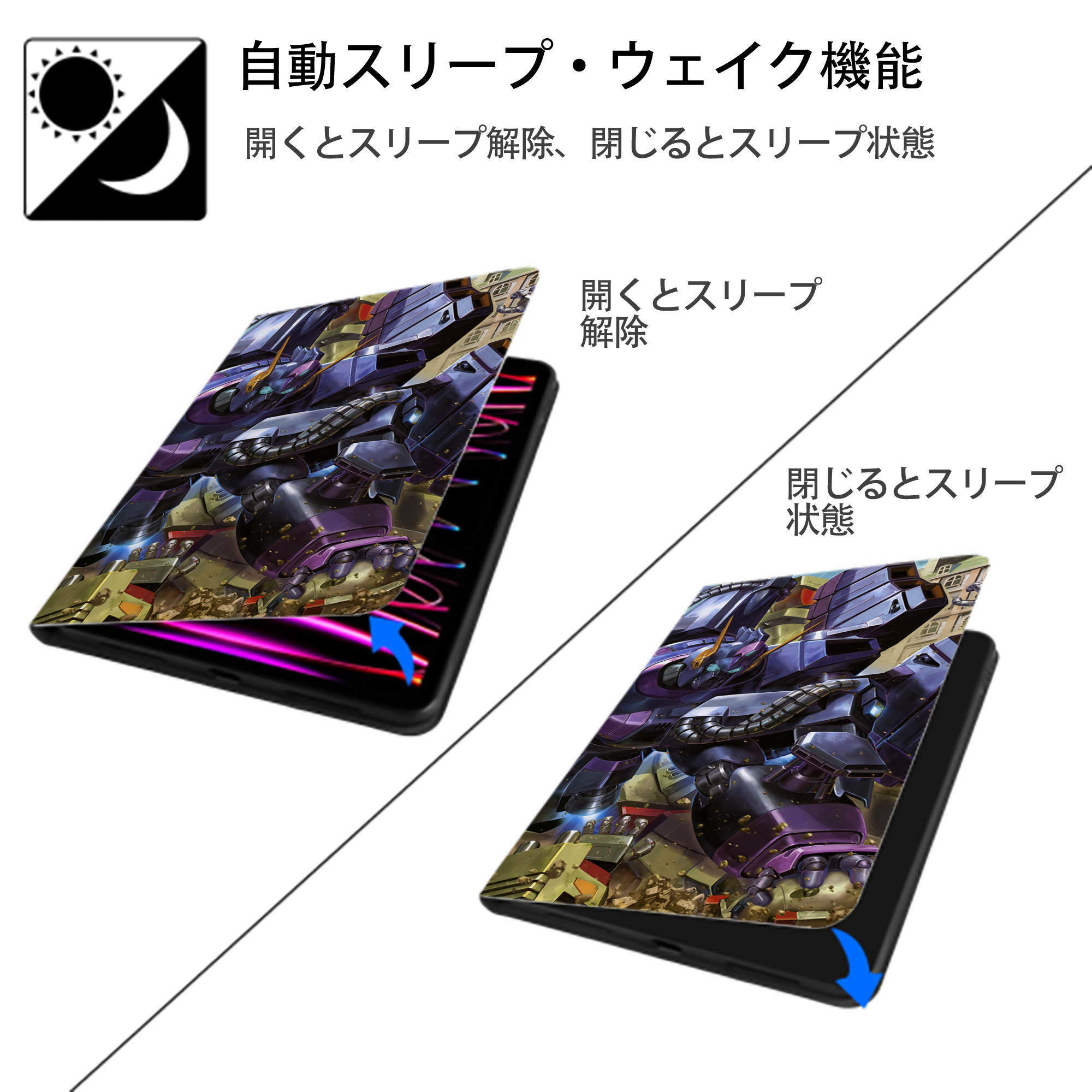 機動戦士ガンダム Mobile Suit Gundam IPad ケース ブック型 PUレザー TPU 耐衝撃 軽量 薄型 ペン収納なし 全面保護 IPad 各モデル対応