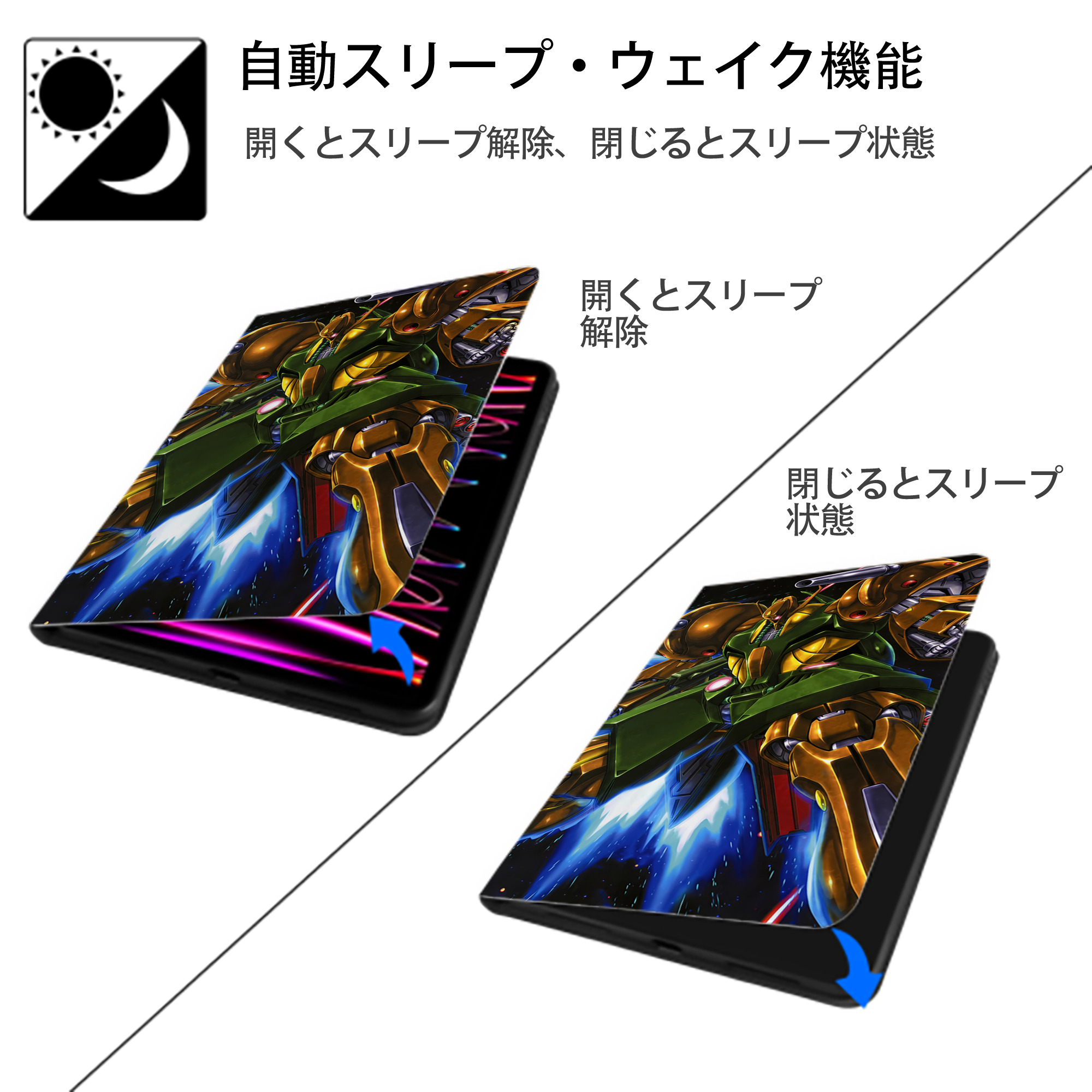 機動戦士ガンダム Mobile Suit Gundam IPad ケース ブック型 PUレザー TPU 耐衝撃 軽量 薄型 ペン収納なし 全面保護 IPad 各モデル対応