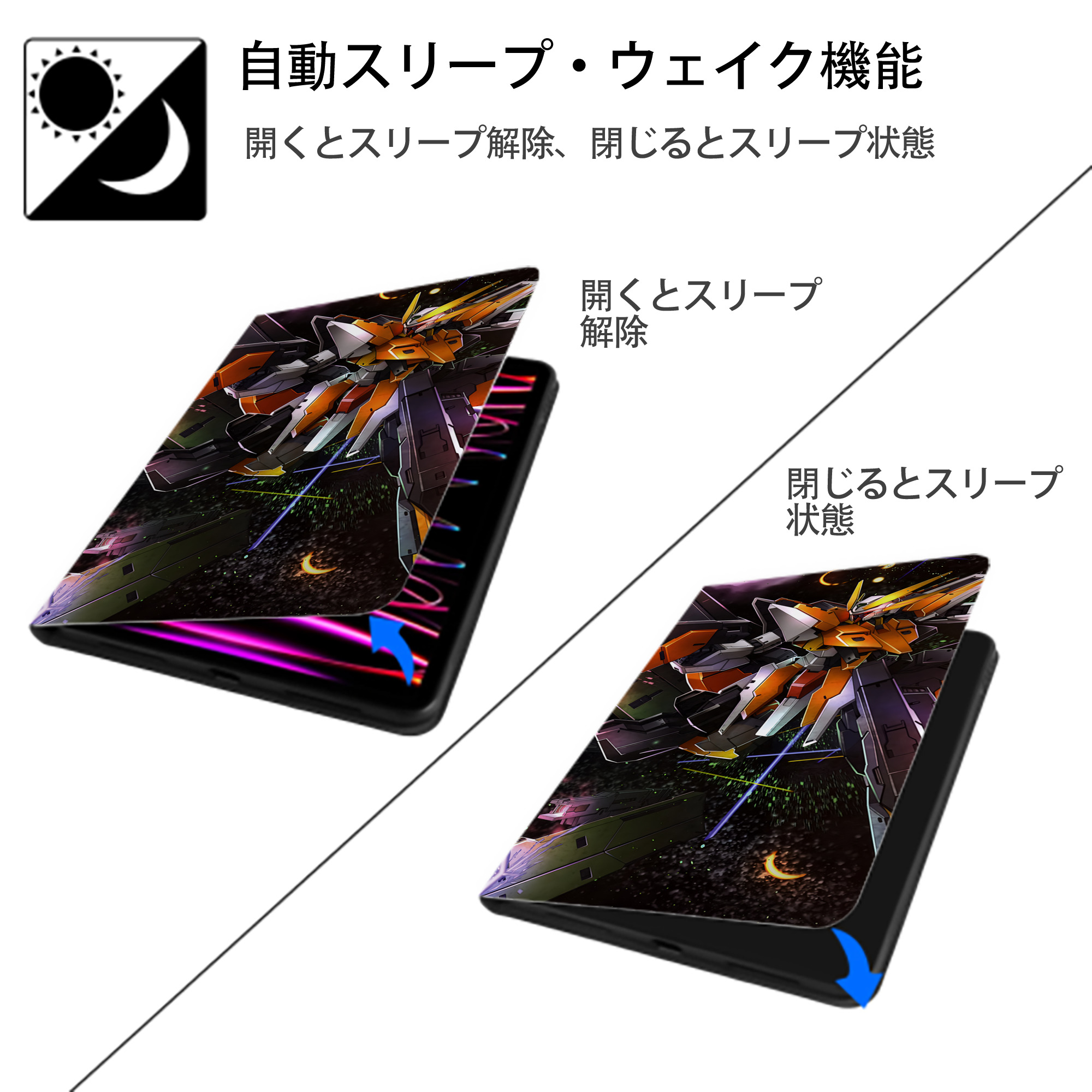 機動戦士ガンダム Mobile Suit Gundam IPad ケース ブック型 PUレザー TPU 耐衝撃 軽量 薄型 ペン収納なし 全面保護 IPad 各モデル対応