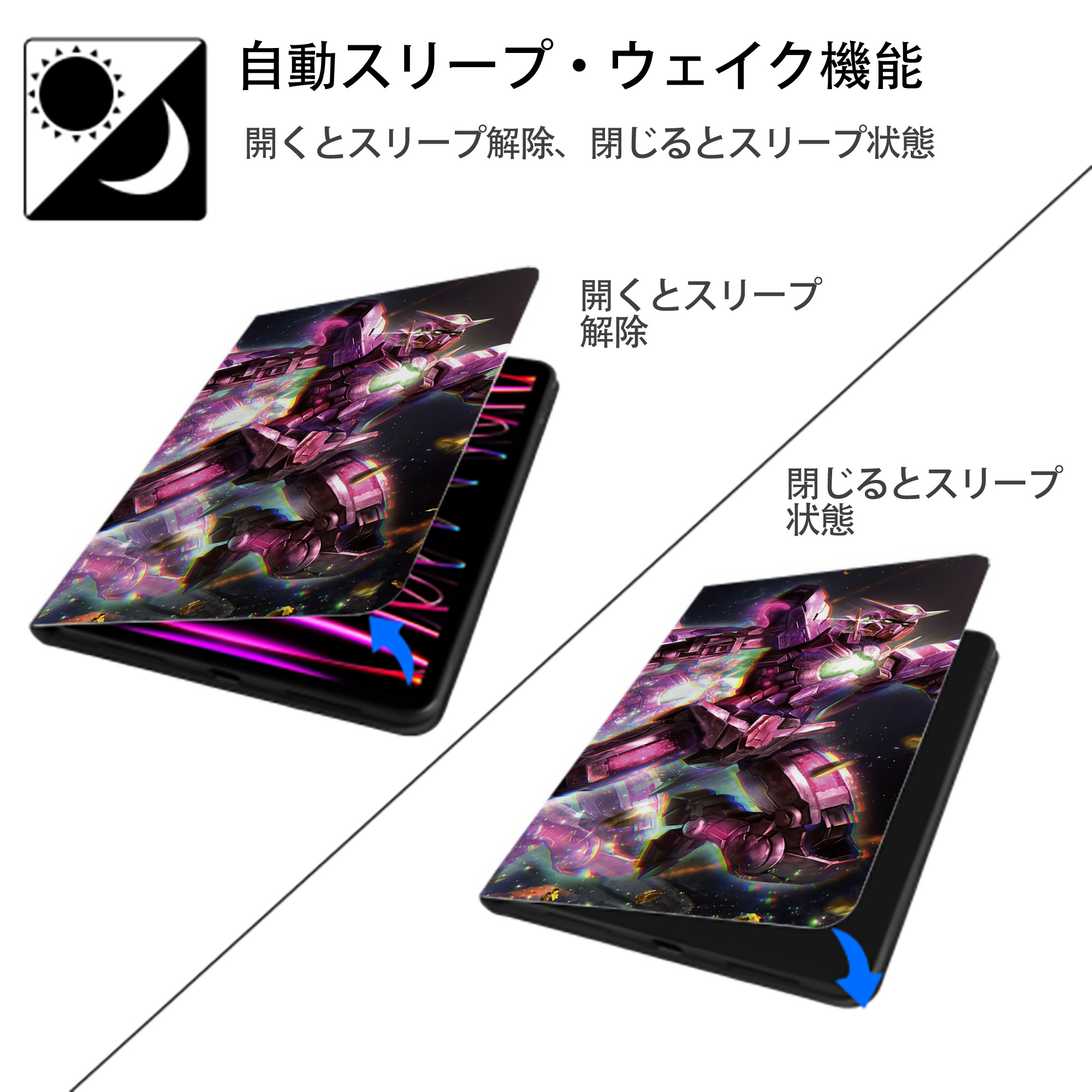機動戦士ガンダム Mobile Suit Gundam IPad ケース ブック型 PUレザー TPU 耐衝撃 軽量 薄型 ペン収納なし 全面保護 IPad 各モデル対応