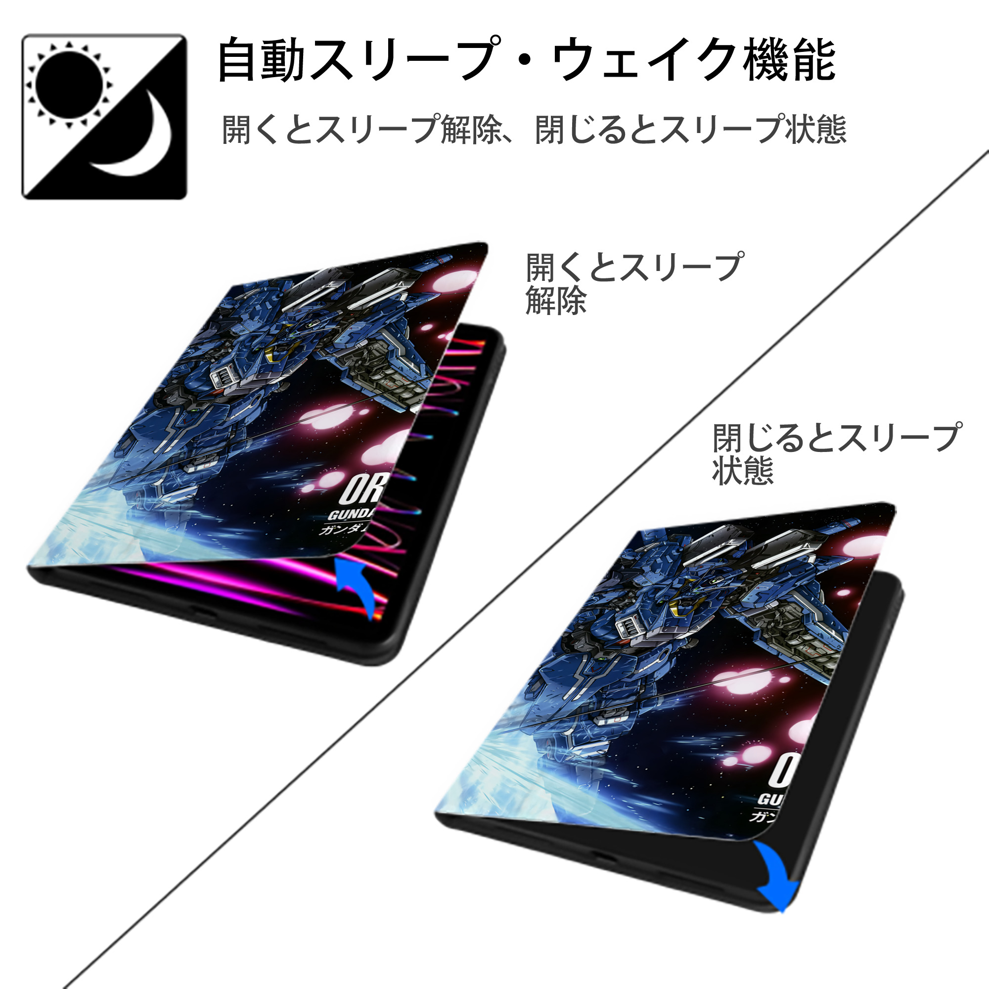 機動戦士ガンダム Mobile Suit Gundam IPad ケース ブック型 PUレザー TPU 耐衝撃 軽量 薄型 ペン収納なし 全面保護 IPad 各モデル対応