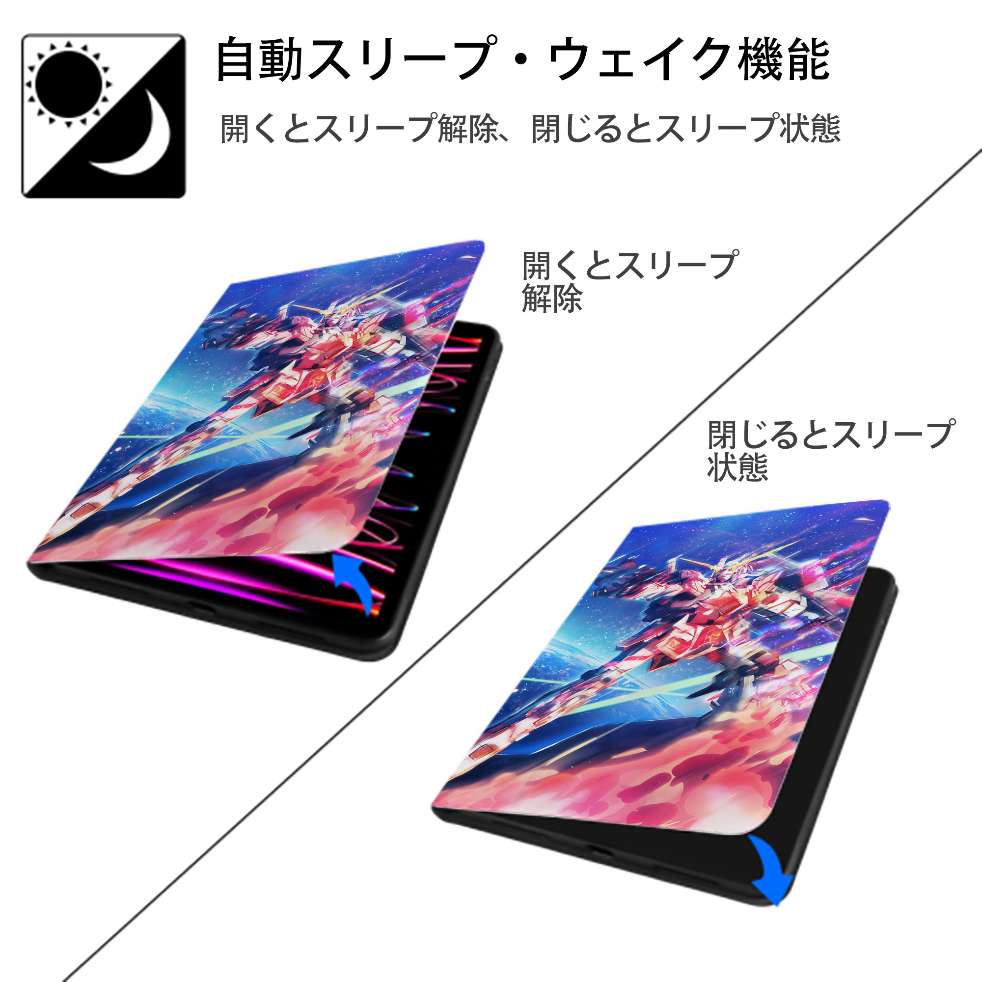 機動戦士ガンダム Mobile Suit Gundam IPad ケース ブック型 PUレザー TPU 耐衝撃 軽量 薄型 ペン収納なし 全面保護 IPad 各モデル対応