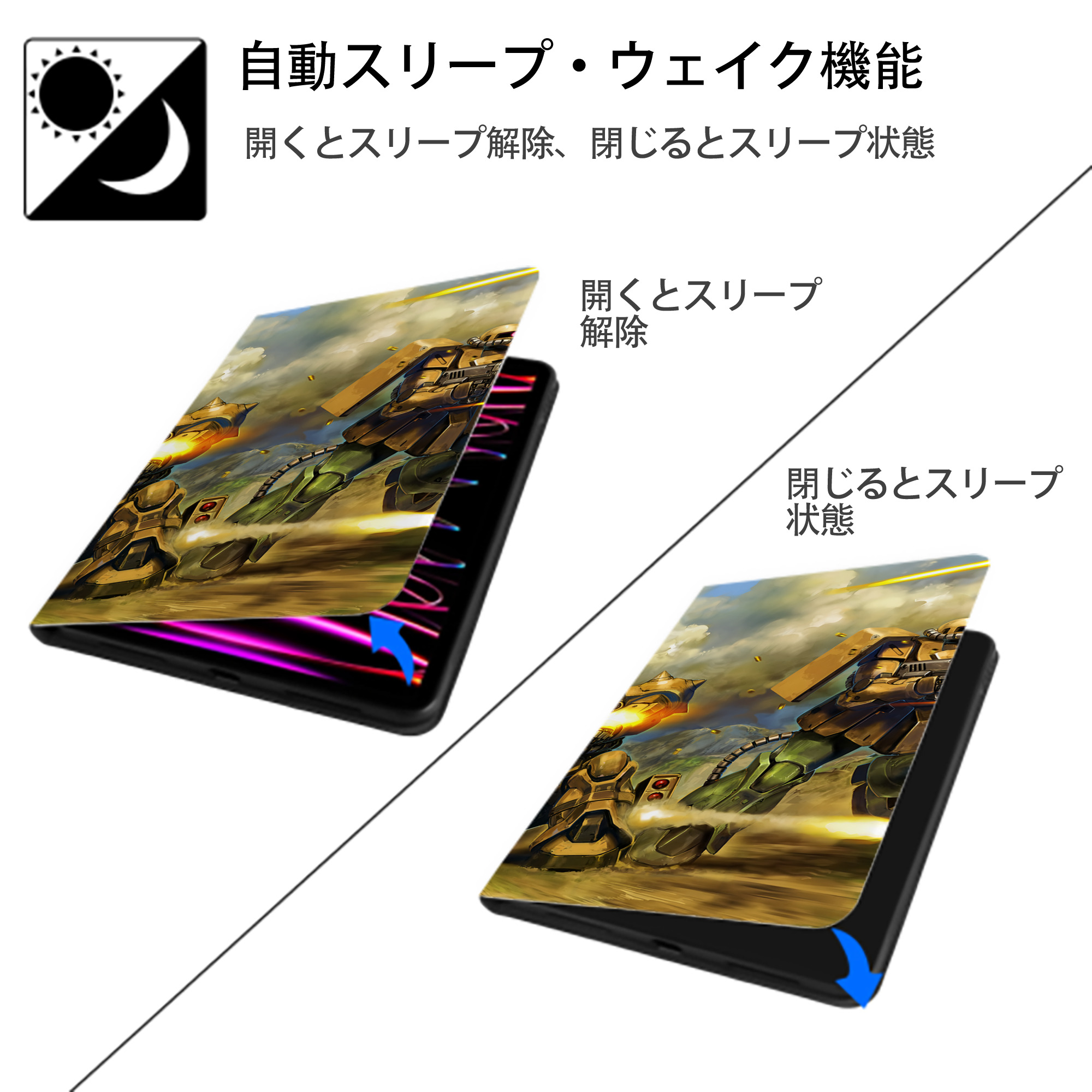 機動戦士ガンダム Mobile Suit Gundam IPad ケース ブック型 PUレザー TPU 耐衝撃 軽量 薄型 ペン収納なし 全面保護 IPad 各モデル対応