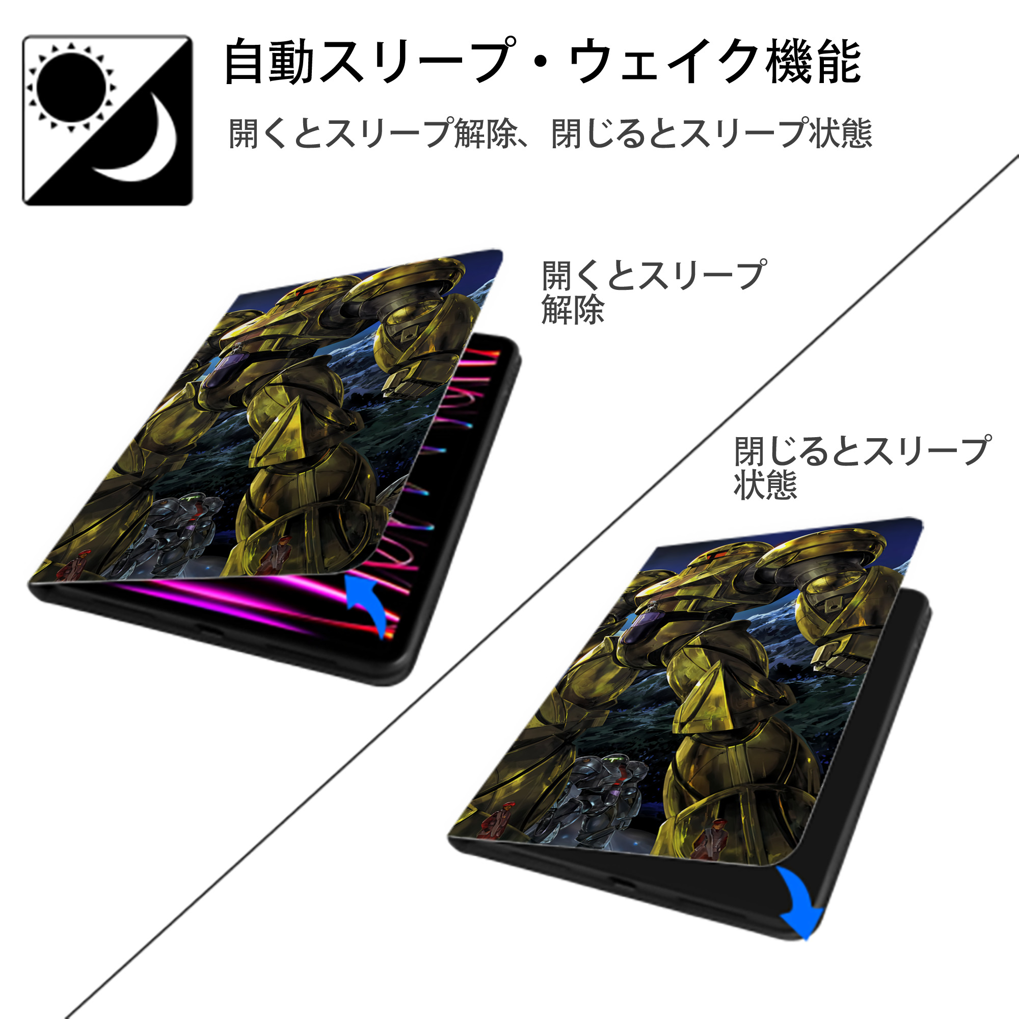 機動戦士ガンダム Mobile Suit Gundam IPad ケース ブック型 PUレザー TPU 耐衝撃 軽量 薄型 ペン収納なし 全面保護 IPad 各モデル対応