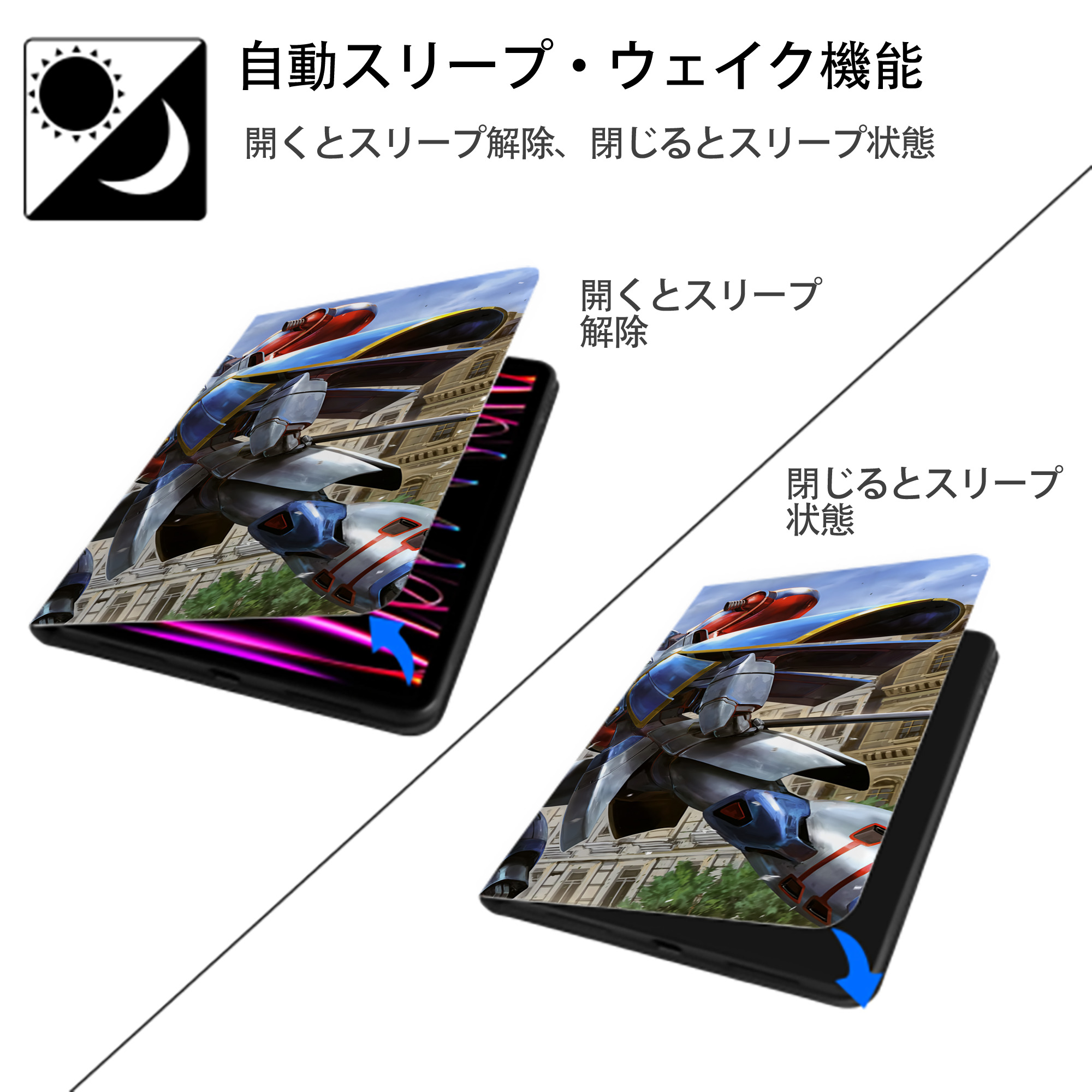 機動戦士ガンダム Mobile Suit Gundam IPad ケース ブック型 PUレザー TPU 耐衝撃 軽量 薄型 ペン収納なし 全面保護 IPad 各モデル対応