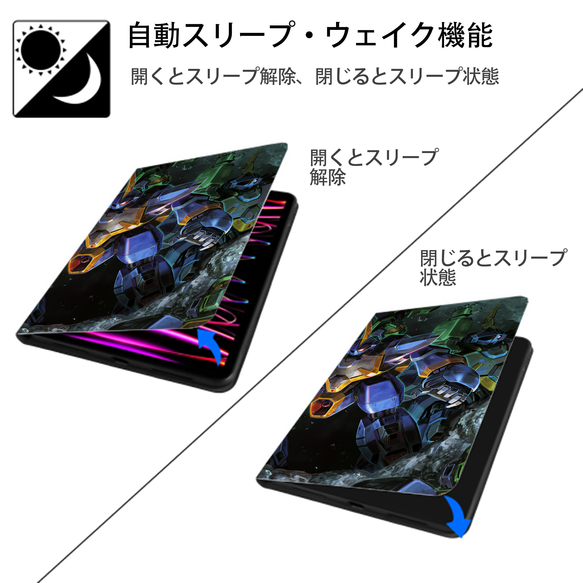 機動戦士ガンダム Mobile Suit Gundam IPad ケース ブック型 PUレザー TPU 耐衝撃 軽量 薄型 ペン収納なし 全面保護 IPad 各モデル対応