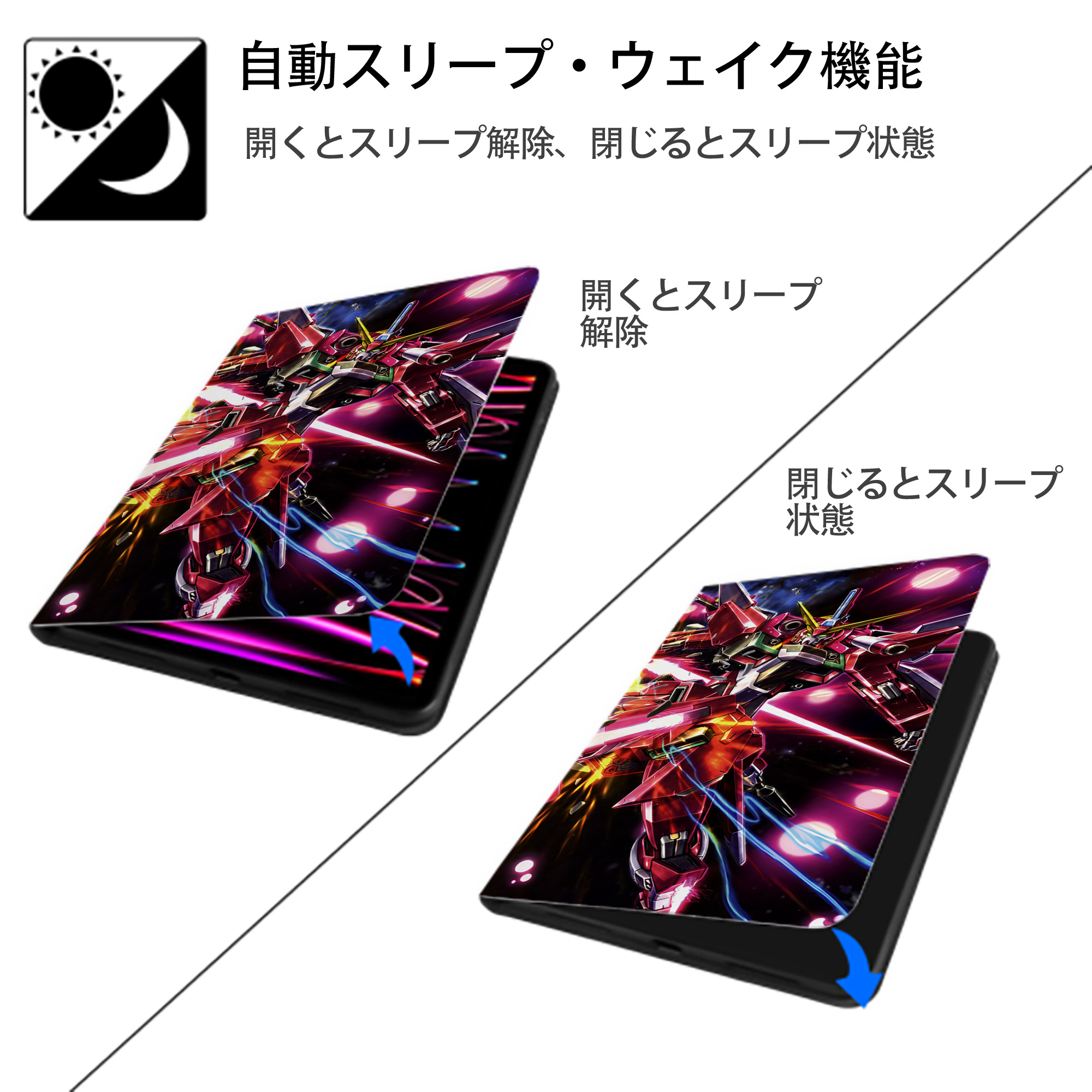 機動戦士ガンダム Mobile Suit Gundam IPad ケース ブック型 PUレザー TPU 耐衝撃 軽量 薄型 ペン収納なし 全面保護 IPad 各モデル対応