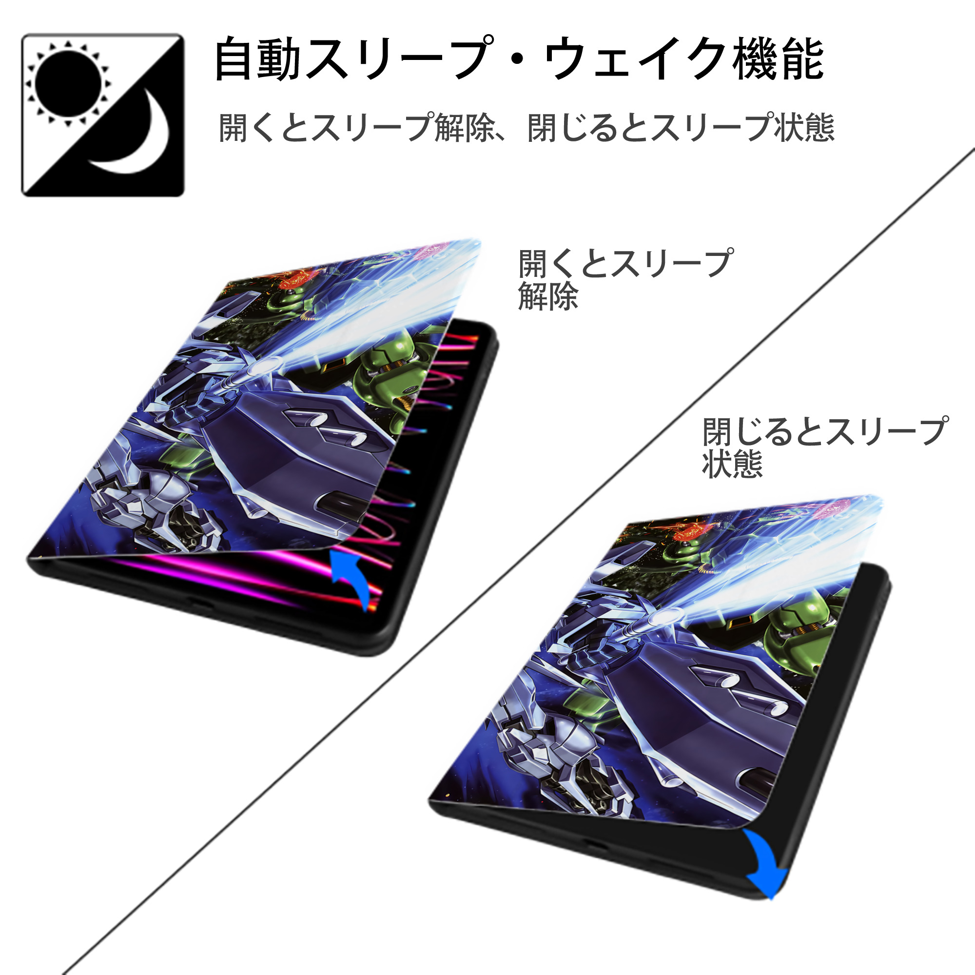 機動戦士ガンダム Mobile Suit Gundam IPad ケース ブック型 PUレザー TPU 耐衝撃 軽量 薄型 ペン収納なし 全面保護 IPad 各モデル対応