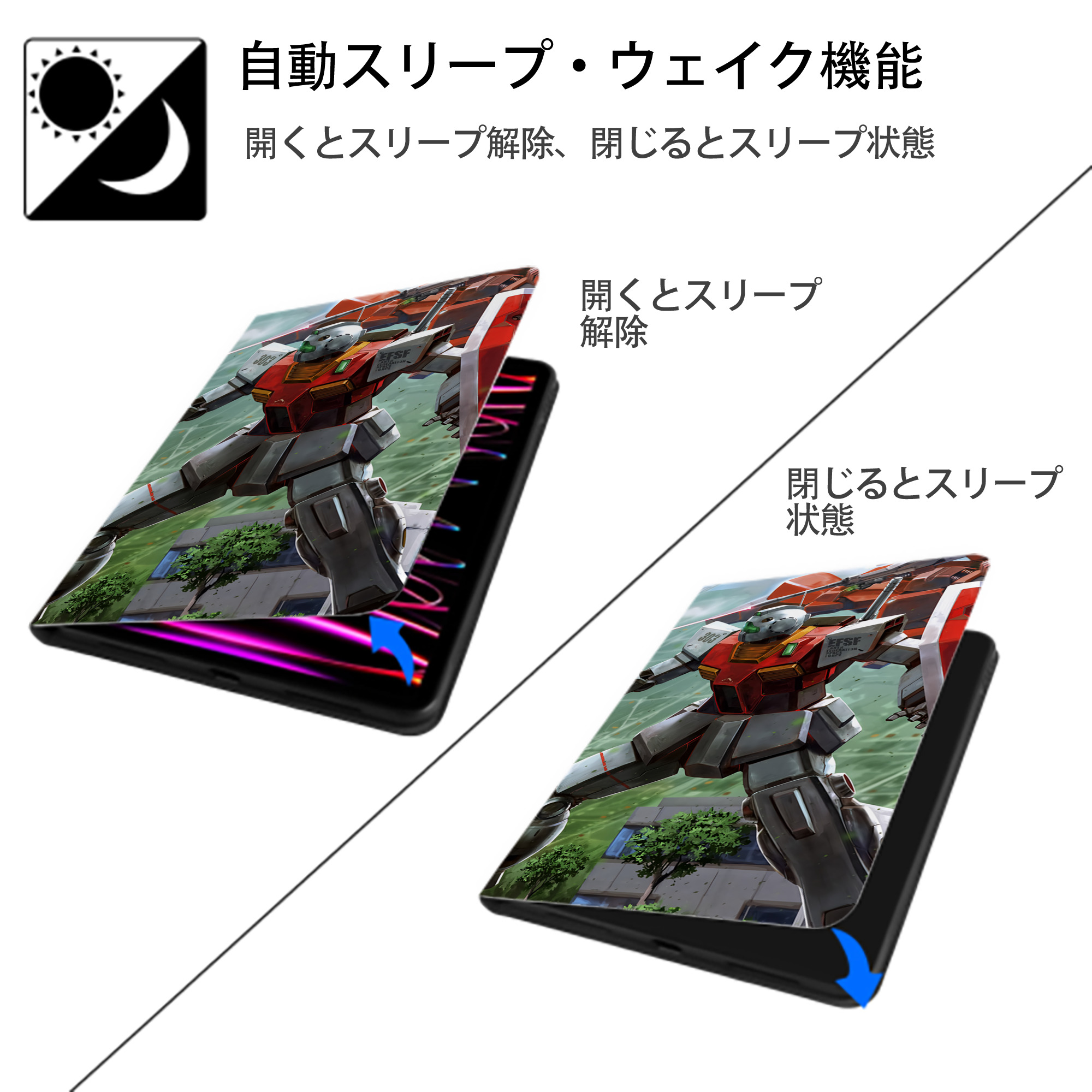 機動戦士ガンダム Mobile Suit Gundam IPad ケース ブック型 PUレザー TPU 耐衝撃 軽量 薄型 ペン収納なし 全面保護 IPad 各モデル対応