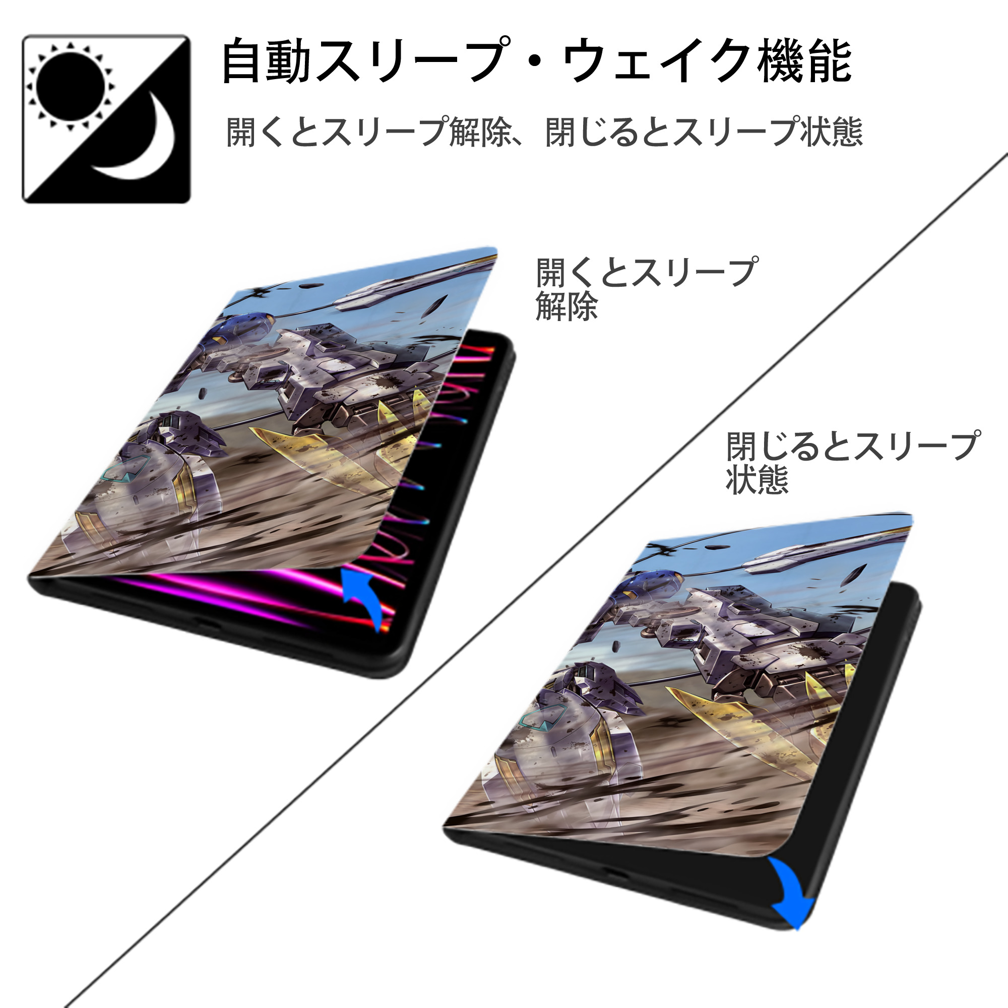 機動戦士ガンダム Mobile Suit Gundam IPad ケース ブック型 PUレザー TPU 耐衝撃 軽量 薄型 ペン収納なし 全面保護 IPad 各モデル対応