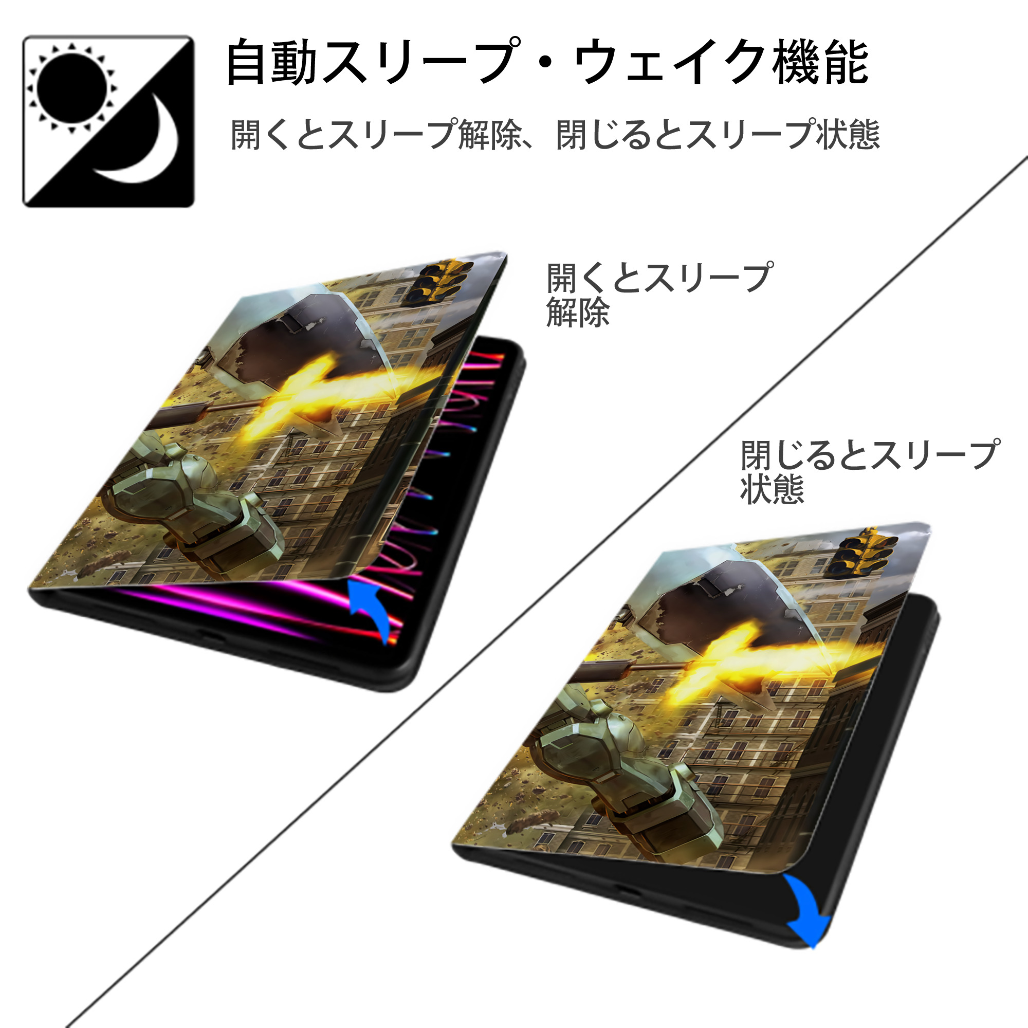 機動戦士ガンダム Mobile Suit Gundam IPad ケース ブック型 PUレザー TPU 耐衝撃 軽量 薄型 ペン収納なし 全面保護 IPad 各モデル対応