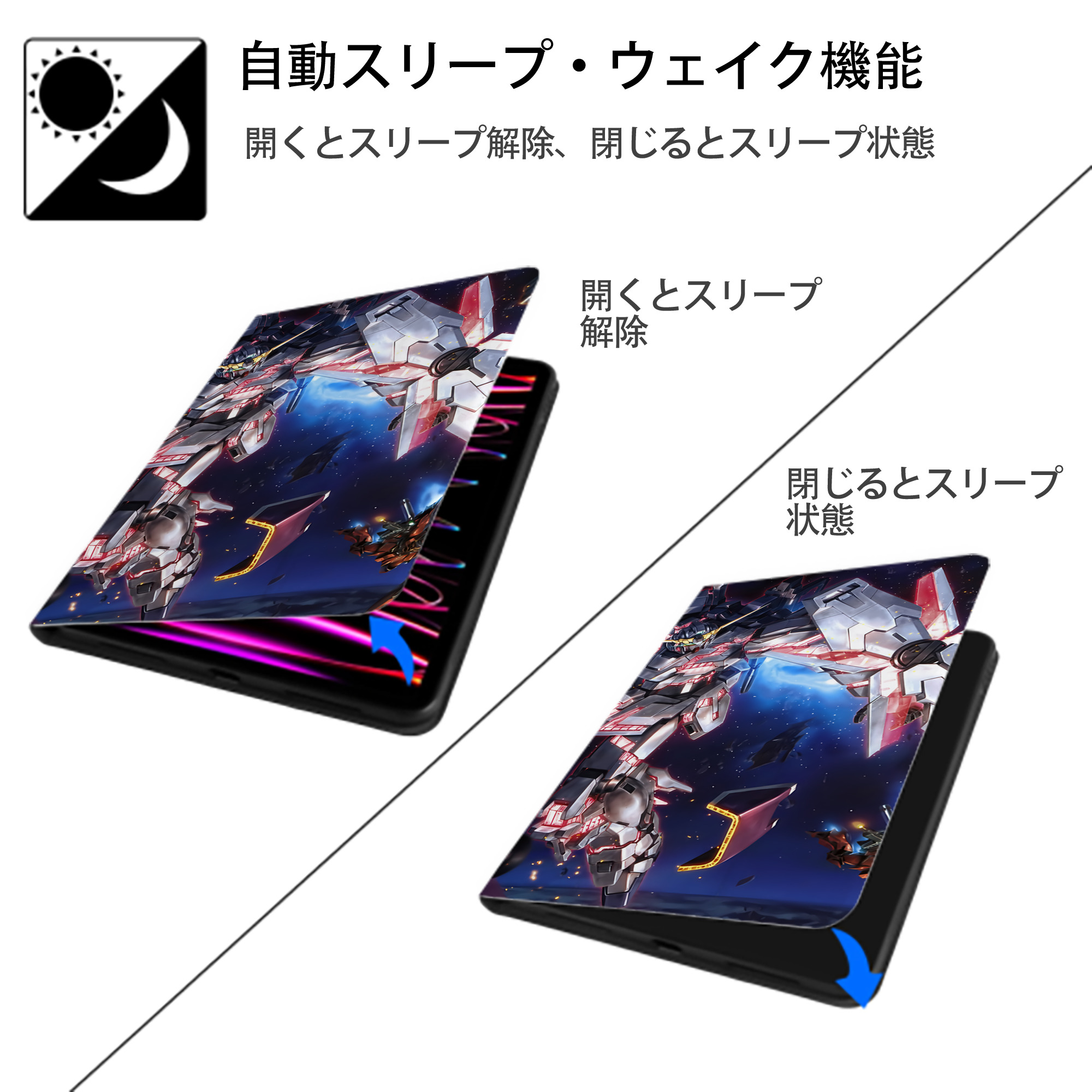機動戦士ガンダム Mobile Suit Gundam IPad ケース ブック型 PUレザー TPU 耐衝撃 軽量 薄型 ペン収納なし 全面保護 IPad 各モデル対応