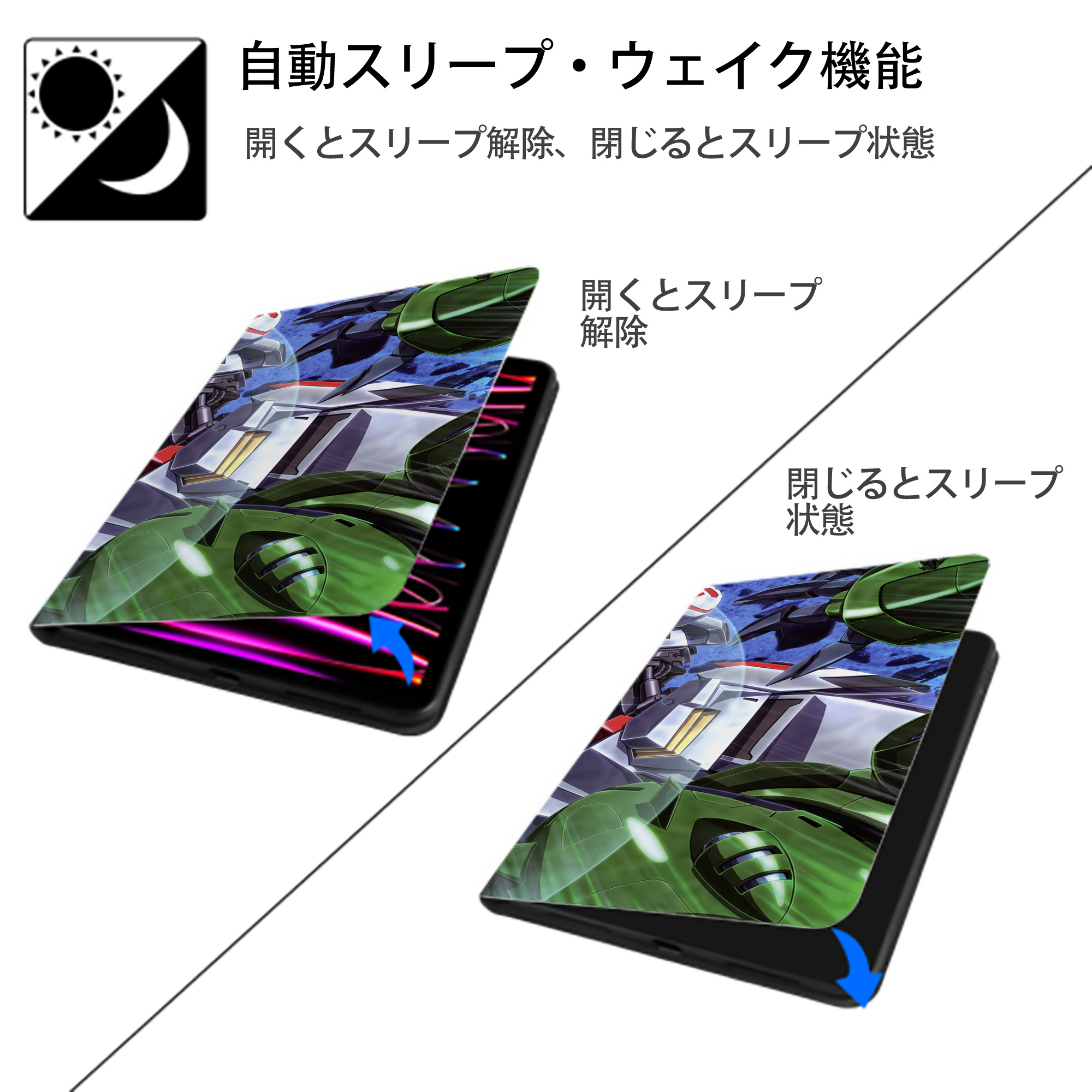 機動戦士ガンダム Mobile Suit Gundam IPad ケース ブック型 PUレザー TPU 耐衝撃 軽量 薄型 ペン収納なし 全面保護 IPad 各モデル対応