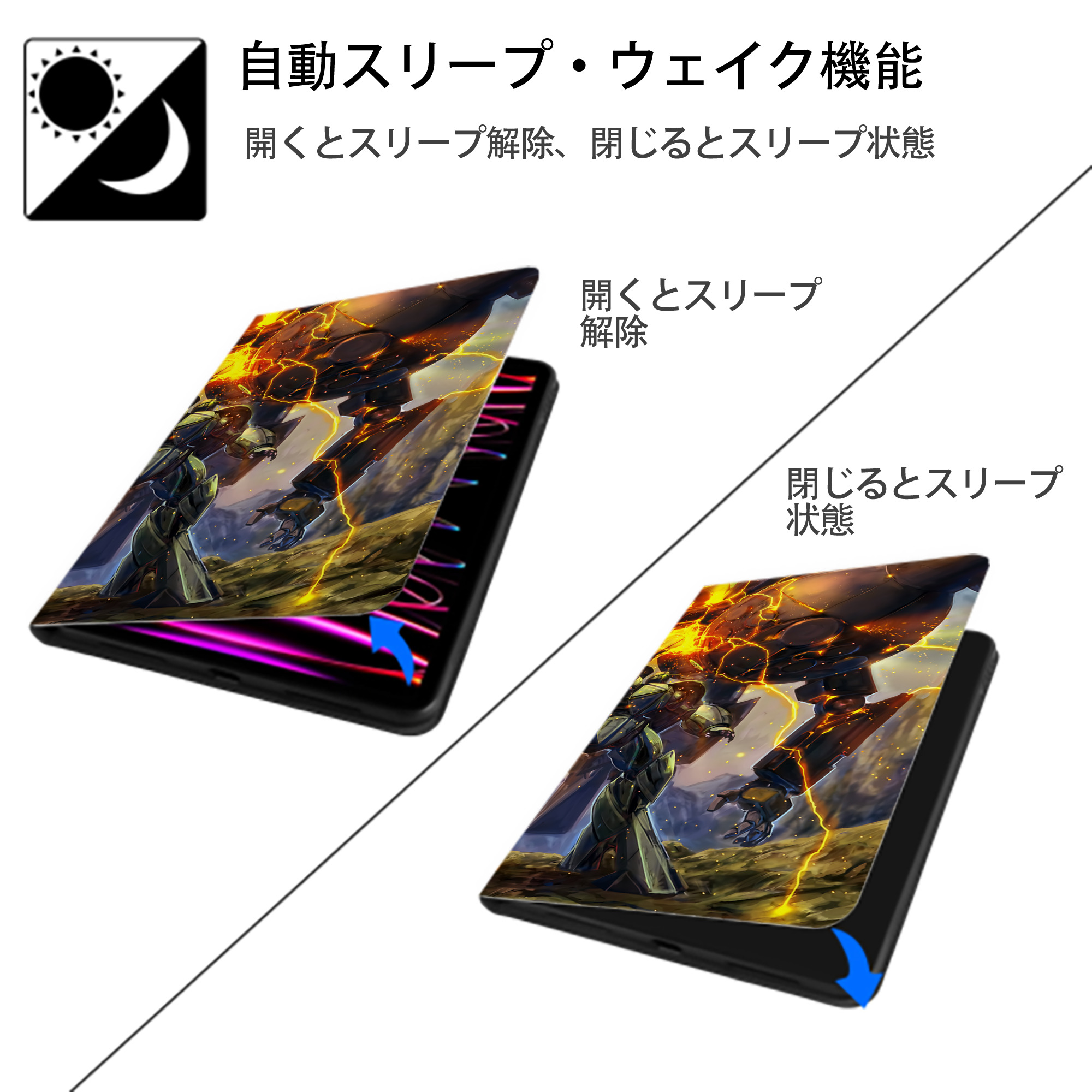 機動戦士ガンダム Mobile Suit Gundam IPad ケース ブック型 PUレザー TPU 耐衝撃 軽量 薄型 ペン収納なし 全面保護 IPad 各モデル対応