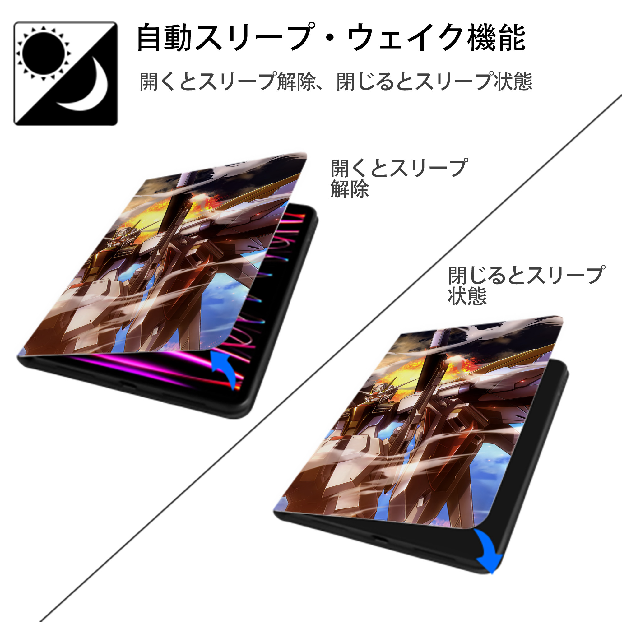機動戦士ガンダム Mobile Suit Gundam IPad ケース ブック型 PUレザー TPU 耐衝撃 軽量 薄型 ペン収納なし 全面保護 IPad 各モデル対応