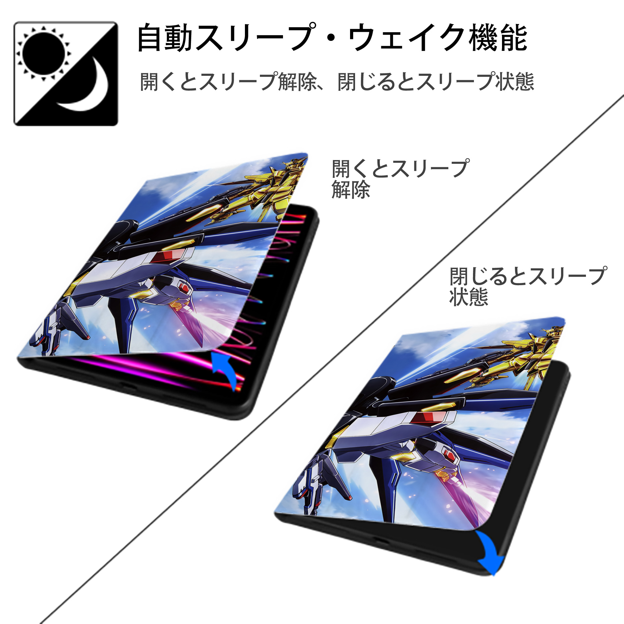 機動戦士ガンダム Mobile Suit Gundam IPad ケース ブック型 PUレザー TPU 耐衝撃 軽量 薄型 ペン収納なし 全面保護 IPad 各モデル対応