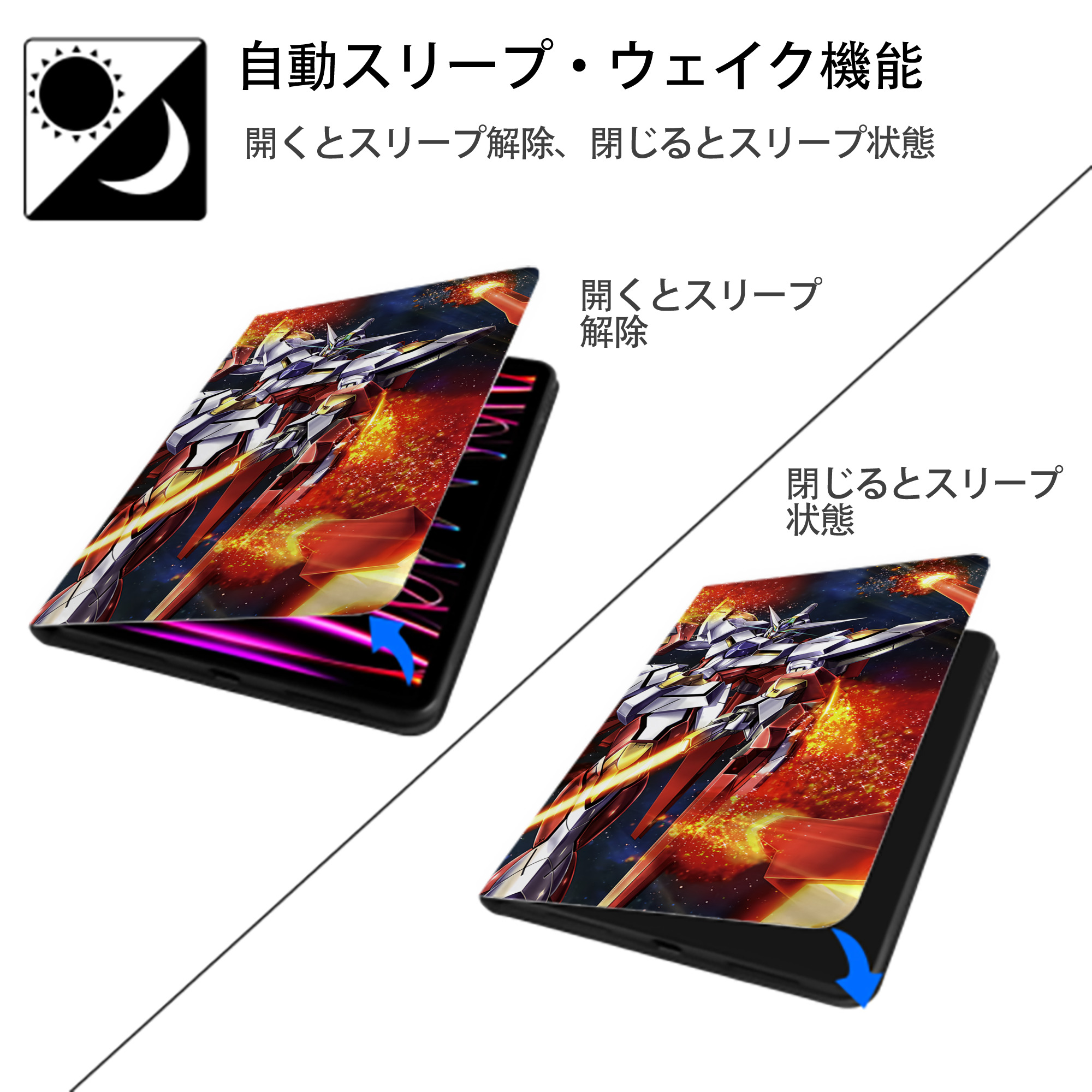 機動戦士ガンダム Mobile Suit Gundam IPad ケース ブック型 PUレザー TPU 耐衝撃 軽量 薄型 ペン収納なし 全面保護 IPad 各モデル対応