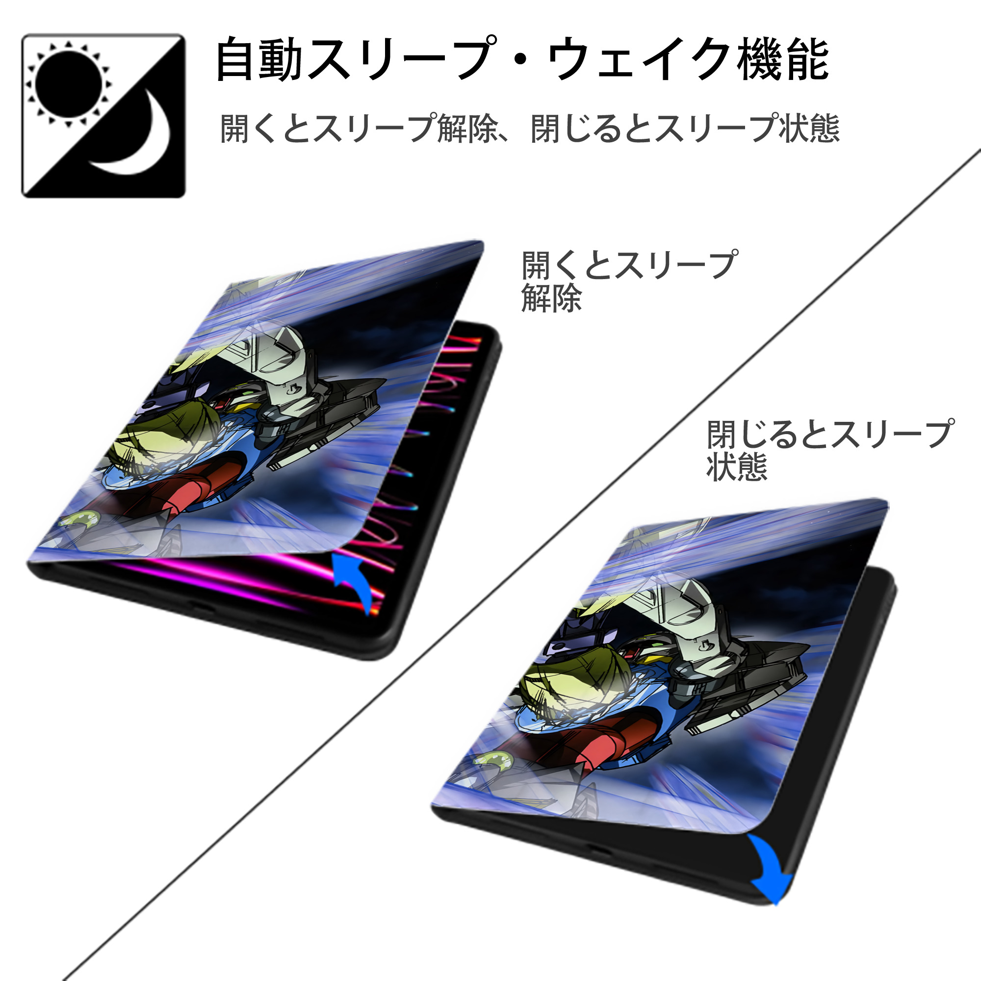 機動戦士ガンダム Mobile Suit Gundam IPad ケース ブック型 PUレザー TPU 耐衝撃 軽量 薄型 ペン収納なし 全面保護 IPad 各モデル対応