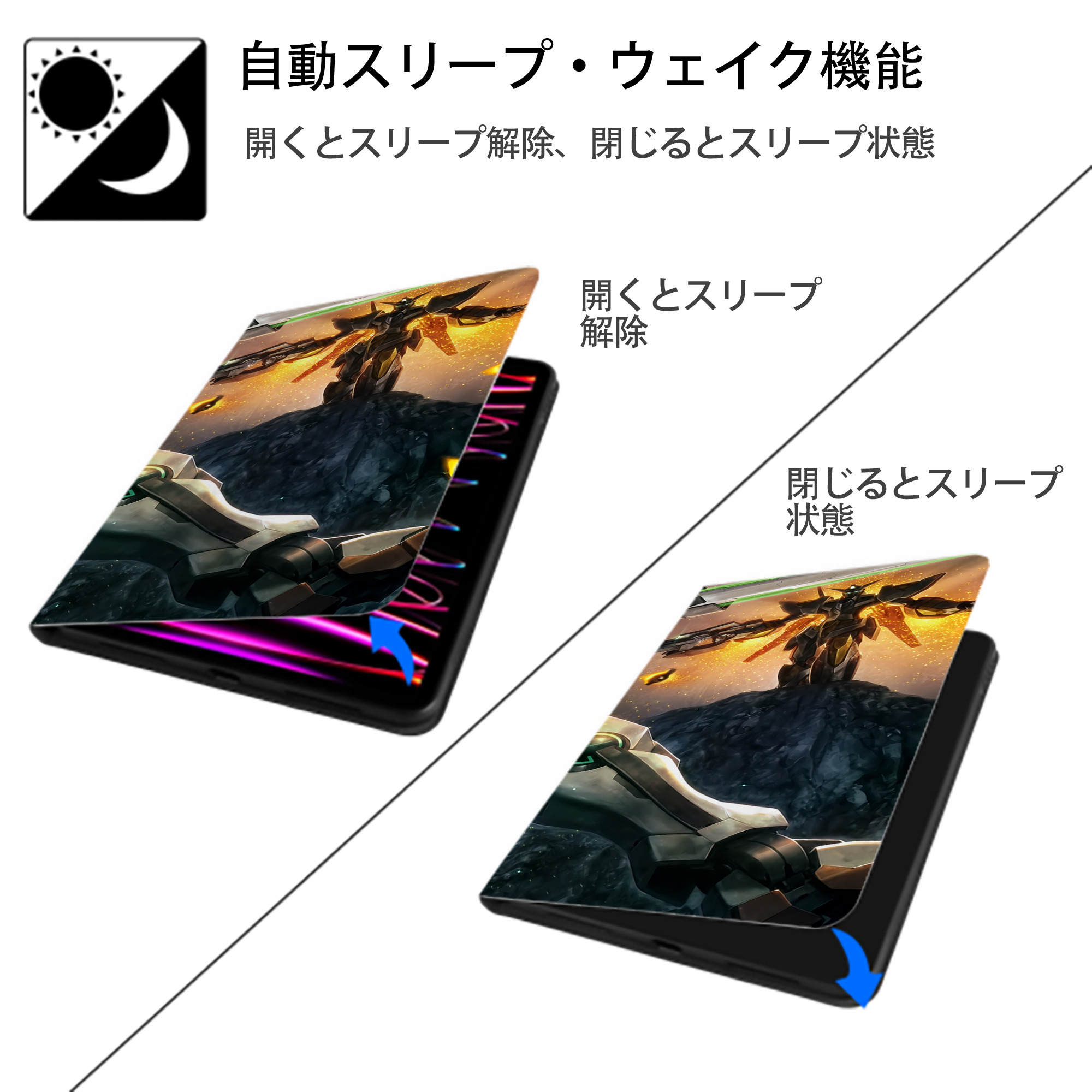 機動戦士ガンダム Mobile Suit Gundam IPad ケース ブック型 PUレザー TPU 耐衝撃 軽量 薄型 ペン収納なし 全面保護 IPad 各モデル対応