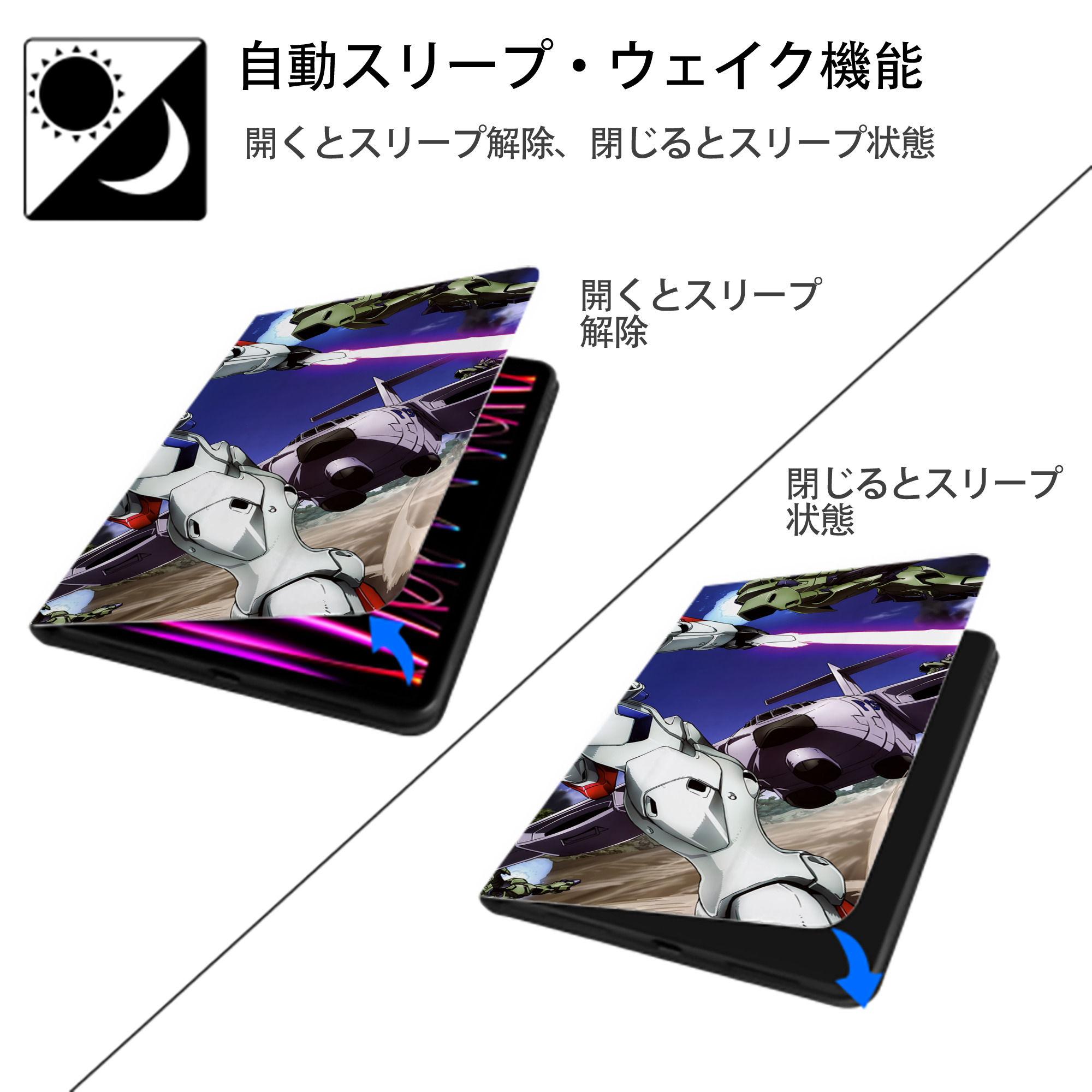 機動戦士ガンダム Mobile Suit Gundam IPad ケース ブック型 PUレザー TPU 耐衝撃 軽量 薄型 ペン収納なし 全面保護 IPad 各モデル対応