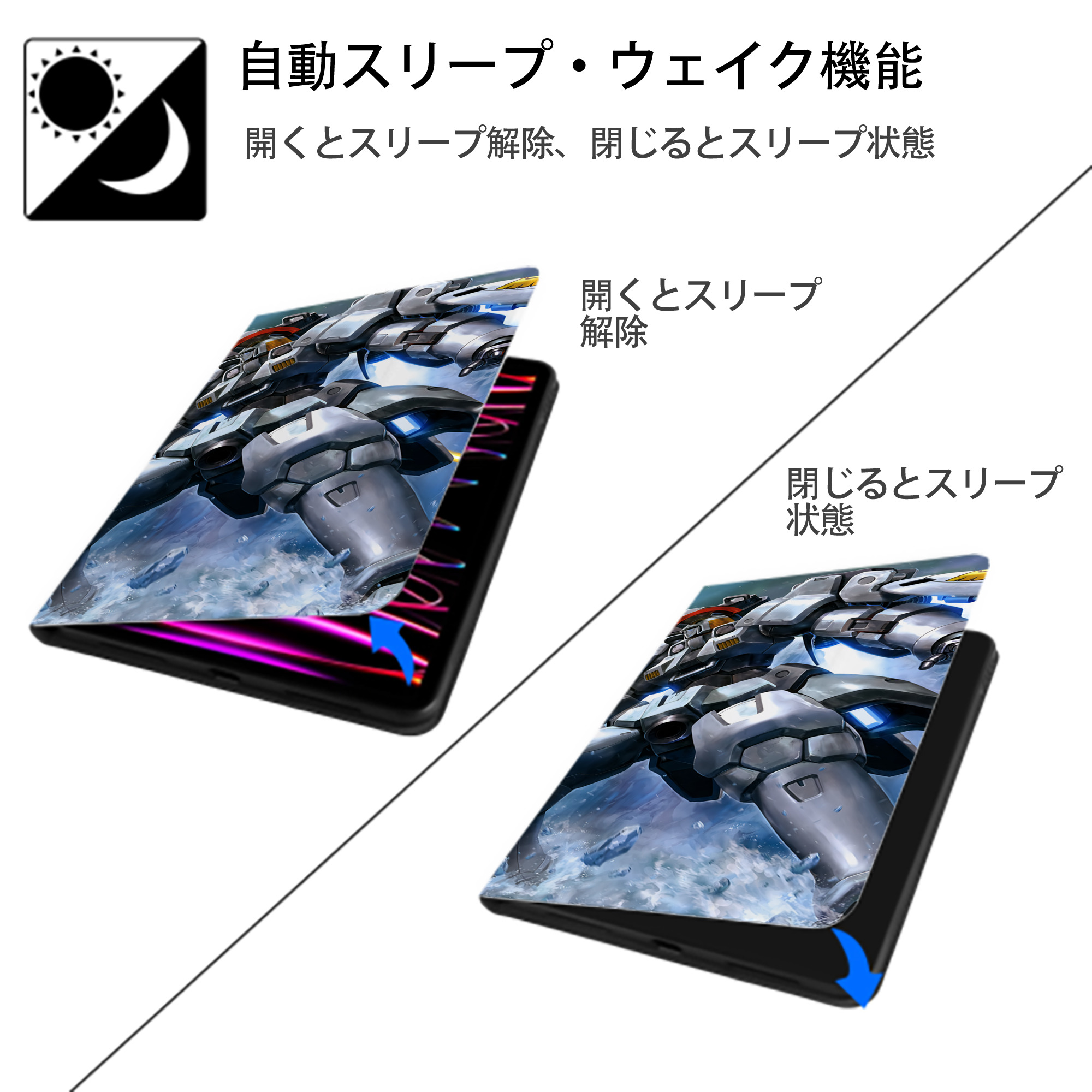 機動戦士ガンダム Mobile Suit Gundam IPad ケース ブック型 PUレザー TPU 耐衝撃 軽量 薄型 ペン収納なし 全面保護 IPad 各モデル対応