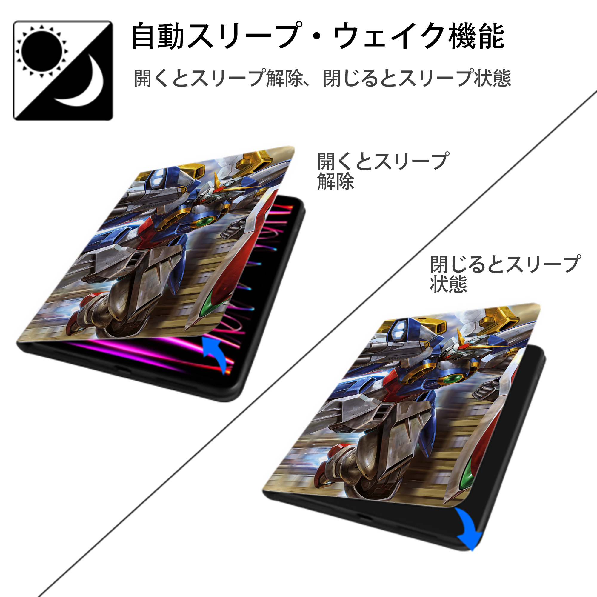 機動戦士ガンダム Mobile Suit Gundam IPad ケース ブック型 PUレザー TPU 耐衝撃 軽量 薄型 ペン収納なし 全面保護 IPad 各モデル対応