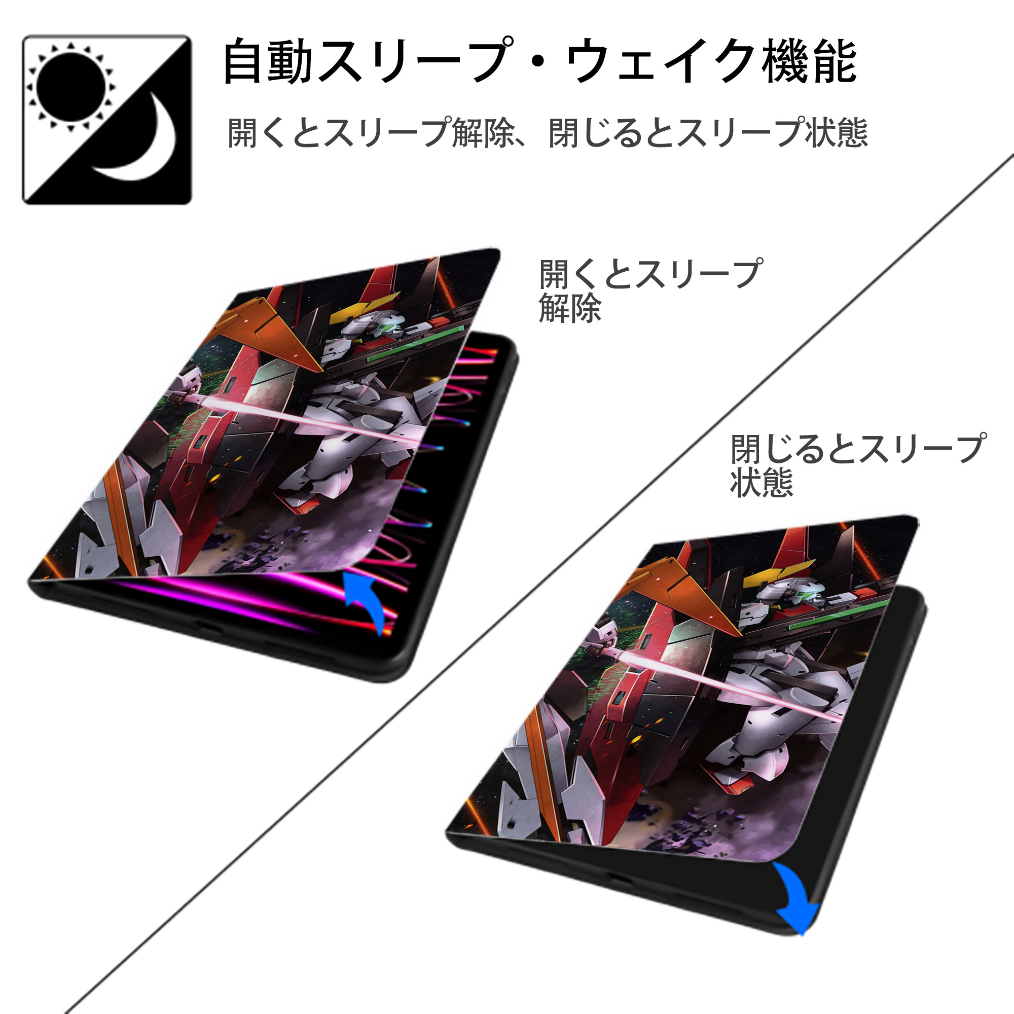 機動戦士ガンダム Mobile Suit Gundam IPad ケース ブック型 PUレザー TPU 耐衝撃 軽量 薄型 ペン収納なし 全面保護 IPad 各モデル対応
