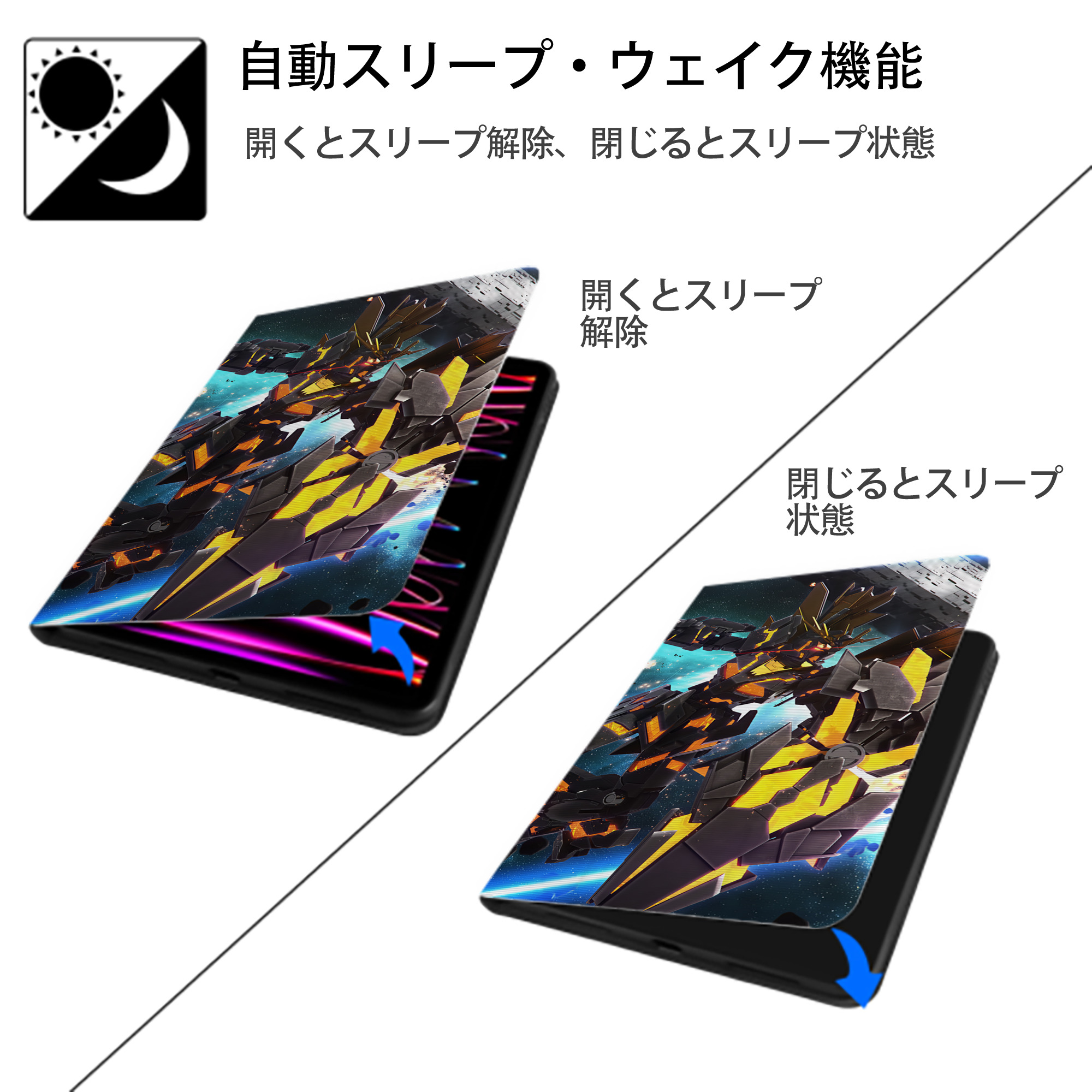 機動戦士ガンダム Mobile Suit Gundam IPad ケース ブック型 PUレザー TPU 耐衝撃 軽量 薄型 ペン収納なし 全面保護 IPad 各モデル対応
