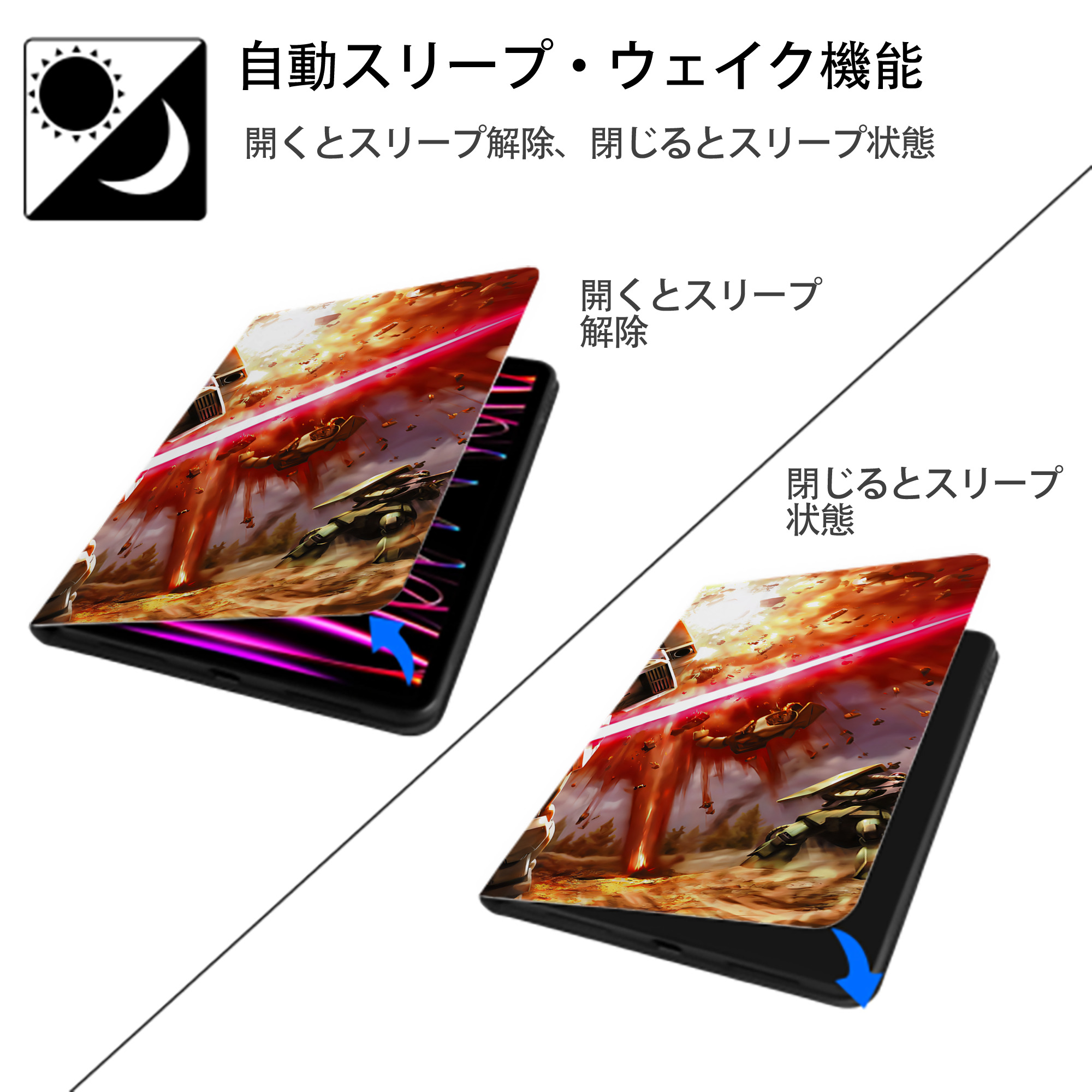 機動戦士ガンダム Mobile Suit Gundam IPad ケース ブック型 PUレザー TPU 耐衝撃 軽量 薄型 ペン収納なし 全面保護 IPad 各モデル対応