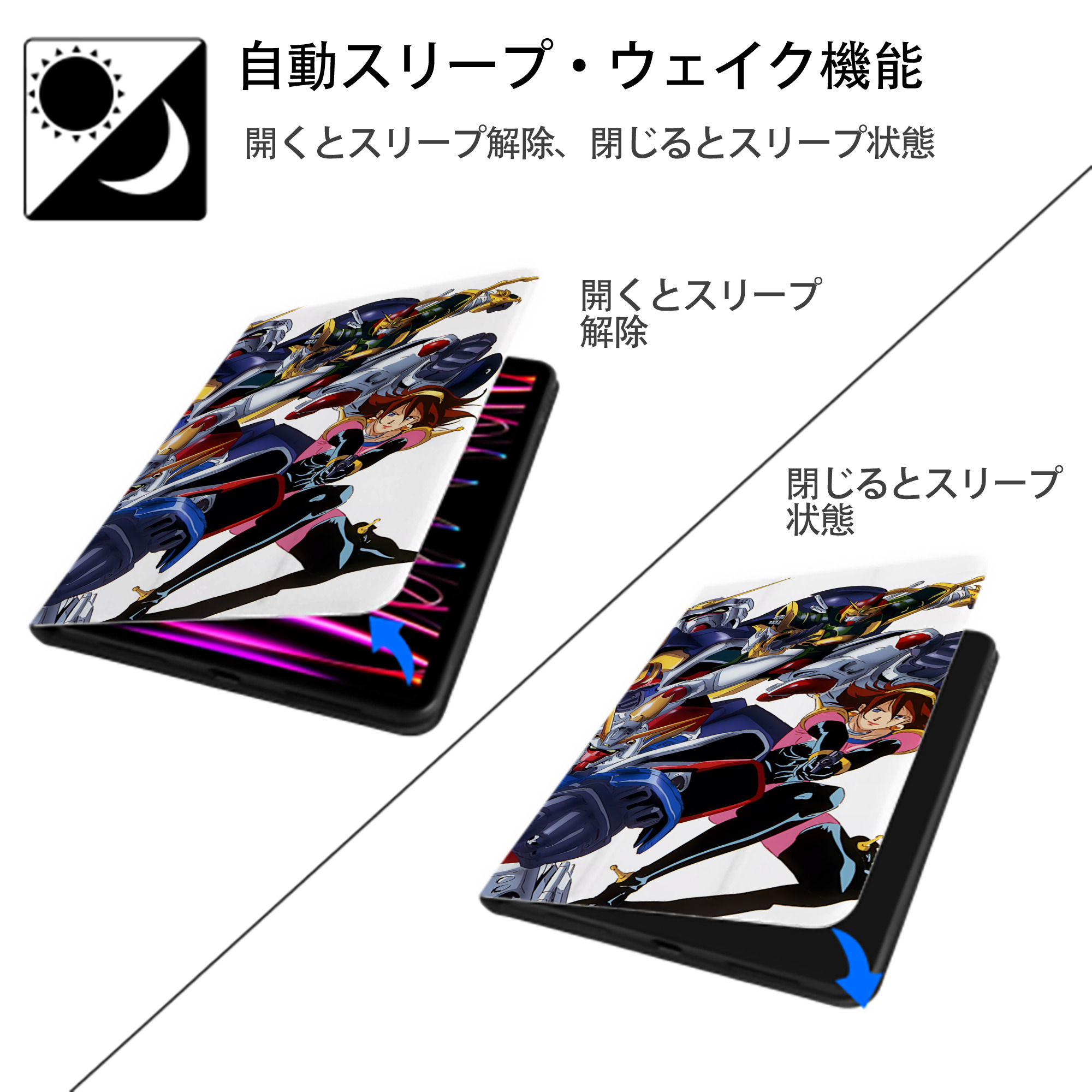 機動戦士ガンダム Mobile Suit Gundam IPad ケース ブック型 PUレザー TPU 耐衝撃 軽量 薄型 ペン収納なし 全面保護 IPad 各モデル対応
