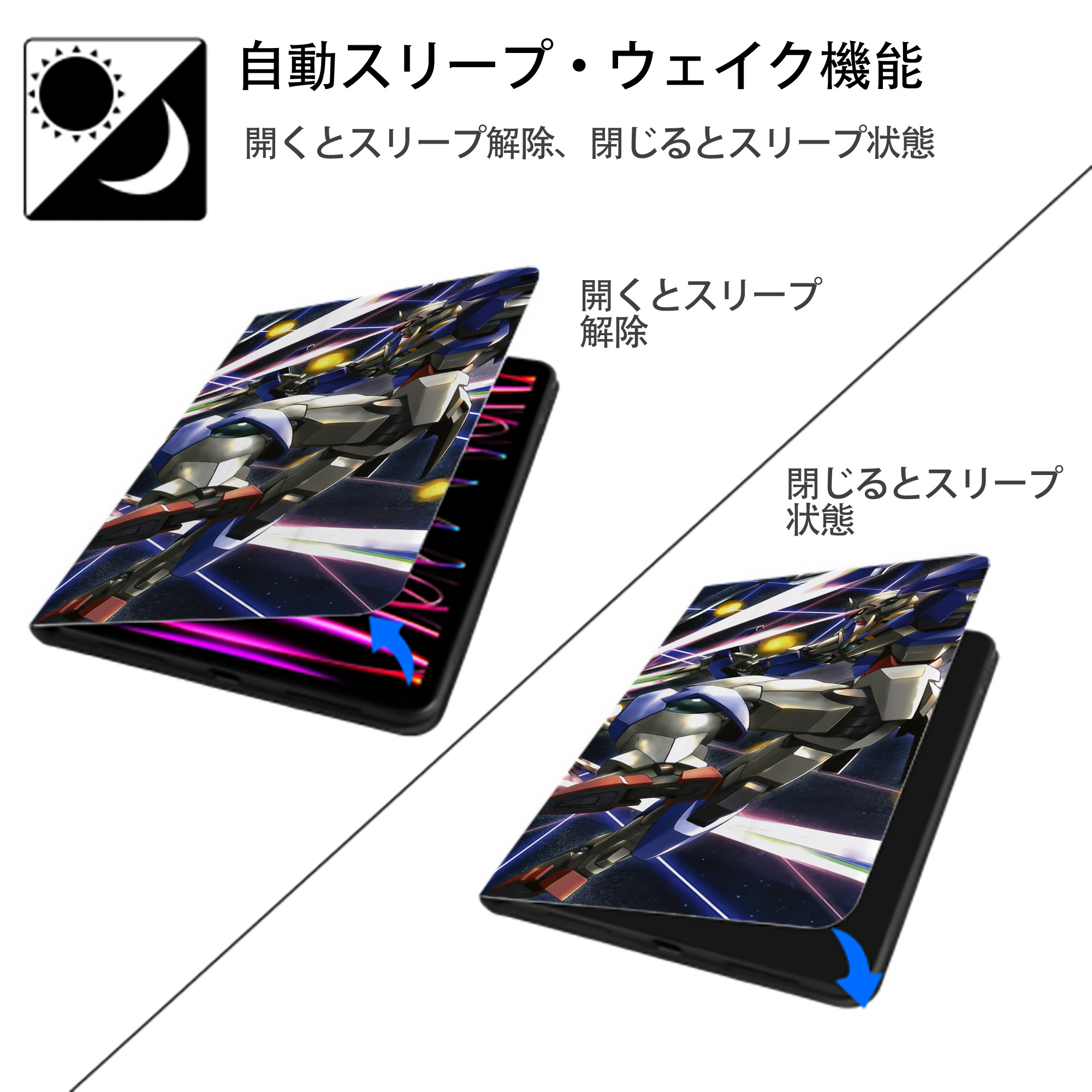 機動戦士ガンダム Mobile Suit Gundam IPad ケース ブック型 PUレザー TPU 耐衝撃 軽量 薄型 ペン収納なし 全面保護 IPad 各モデル対応