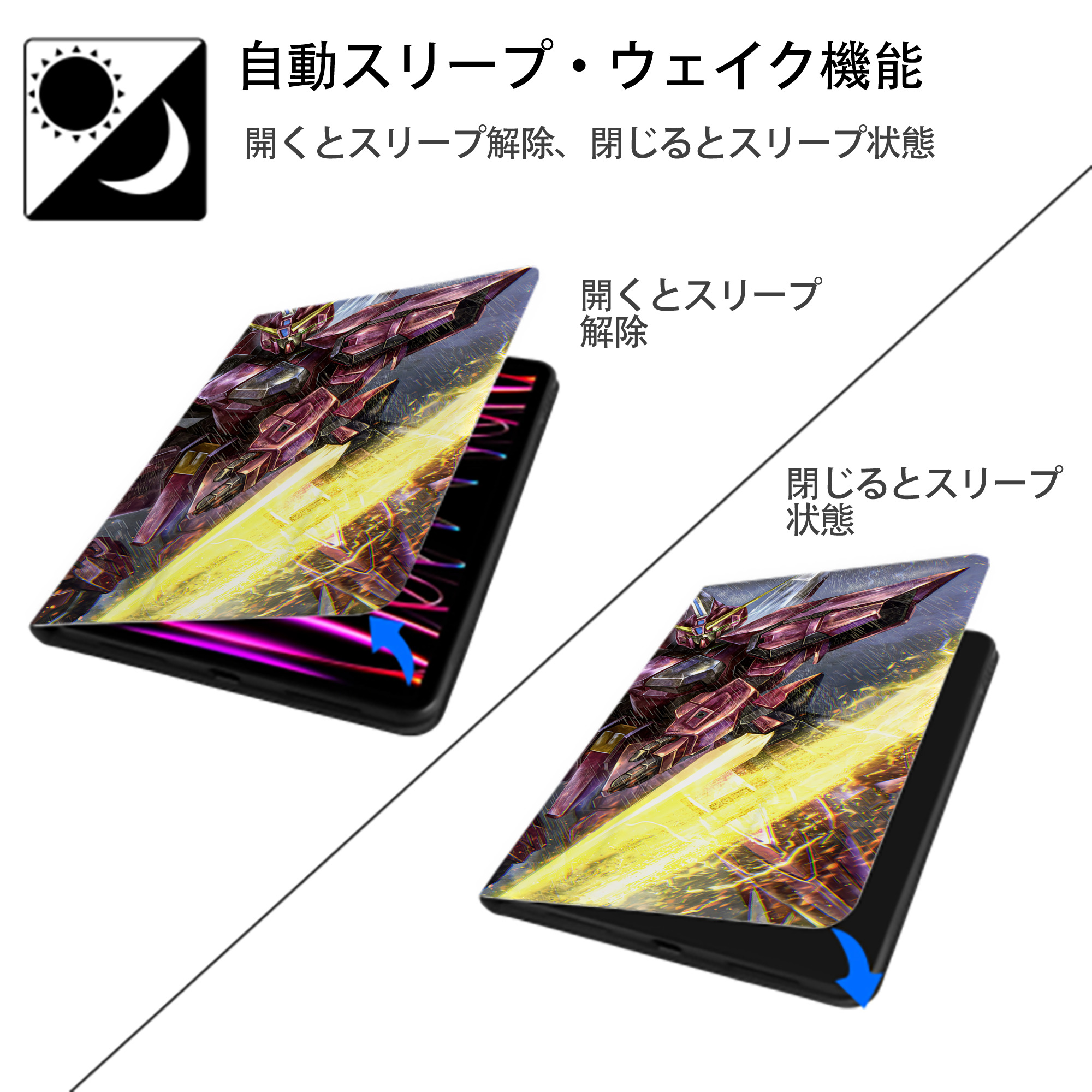 機動戦士ガンダム Mobile Suit Gundam IPadケース ペンホルダー付き ブックスタイルデザイン