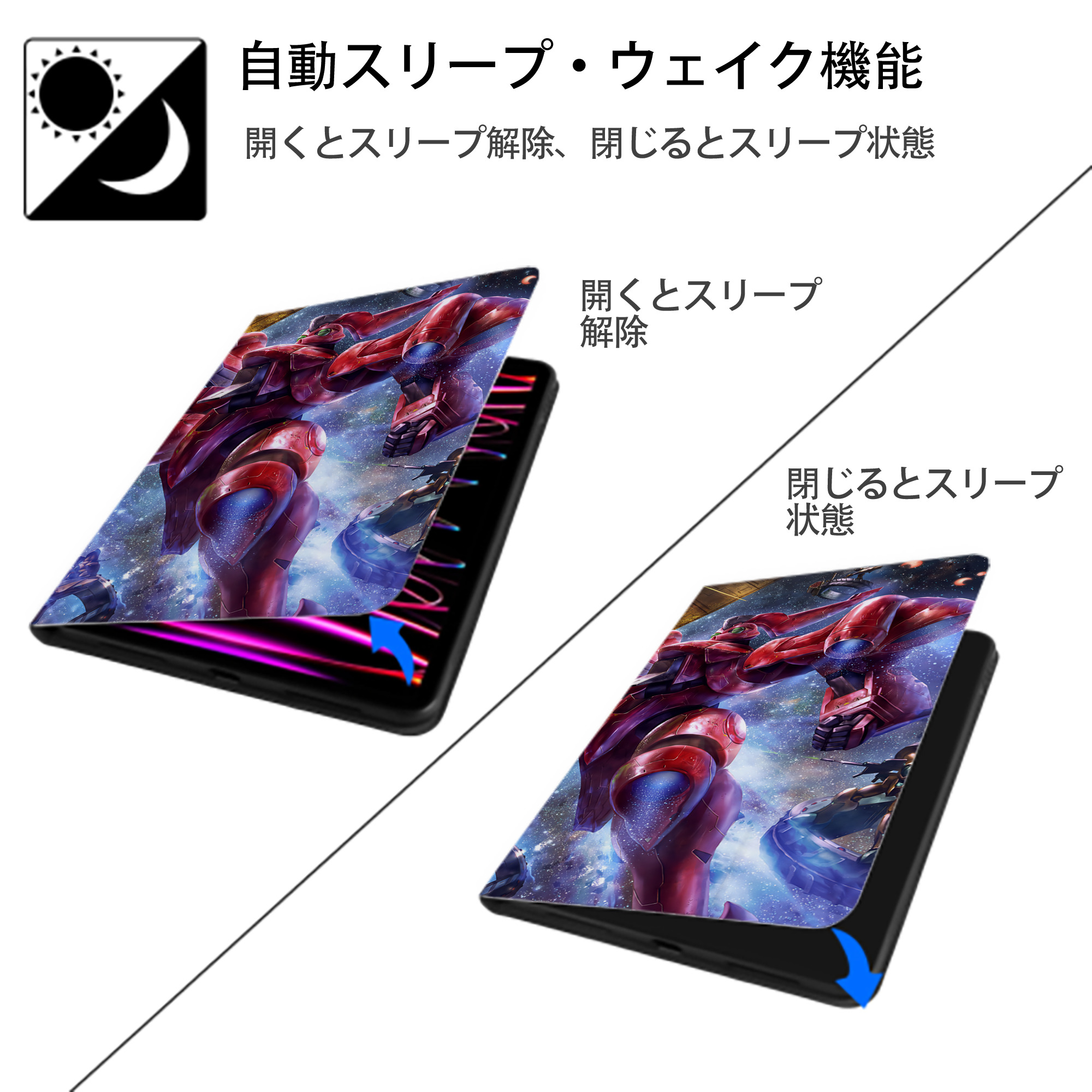 機動戦士ガンダム Mobile Suit Gundam IPadケース ペンホルダー付き ブックスタイルデザイン