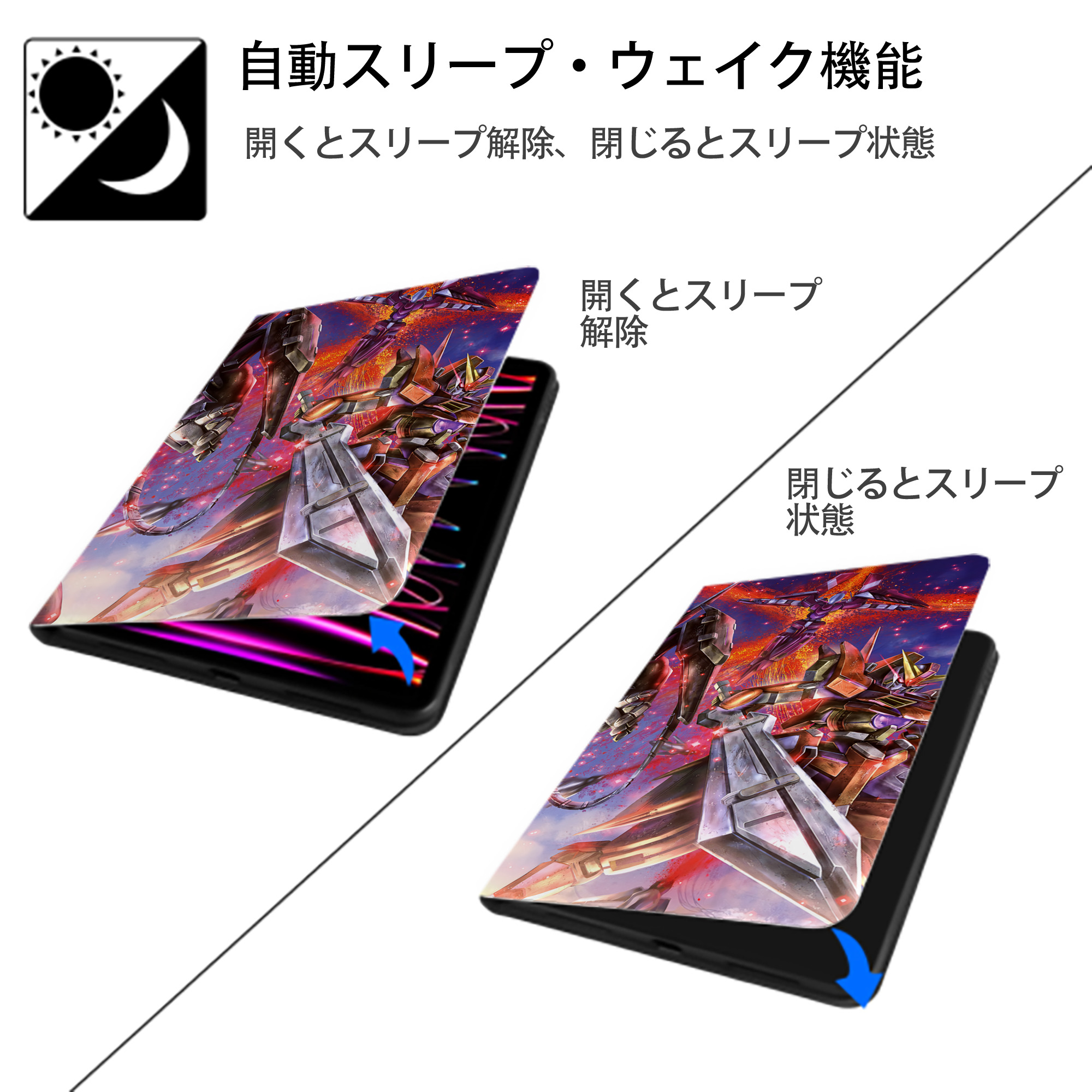 機動戦士ガンダム Mobile Suit Gundam IPadケース ペンホルダー付き ブックスタイルデザイン