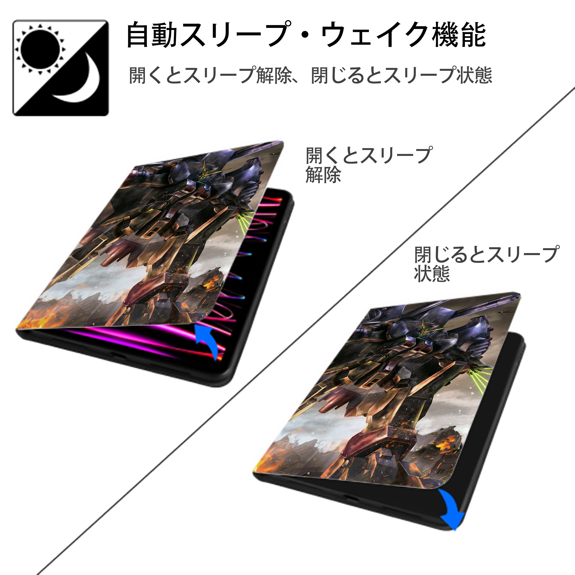 機動戦士ガンダム Mobile Suit Gundam IPadケース ペンホルダー付き ブックスタイルデザイン